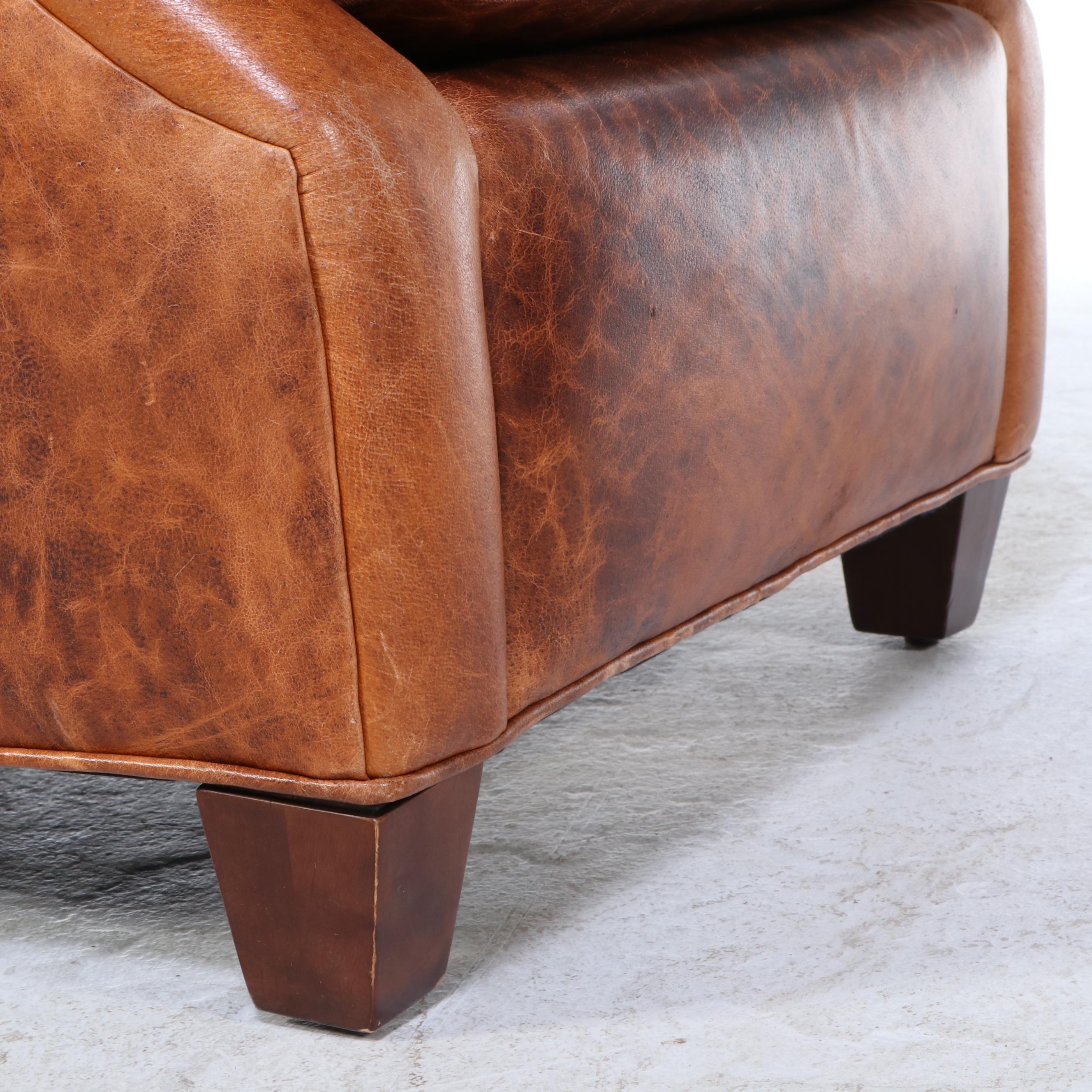 Trindi Furniture Art Deco Style Distressed Leather Club Chair