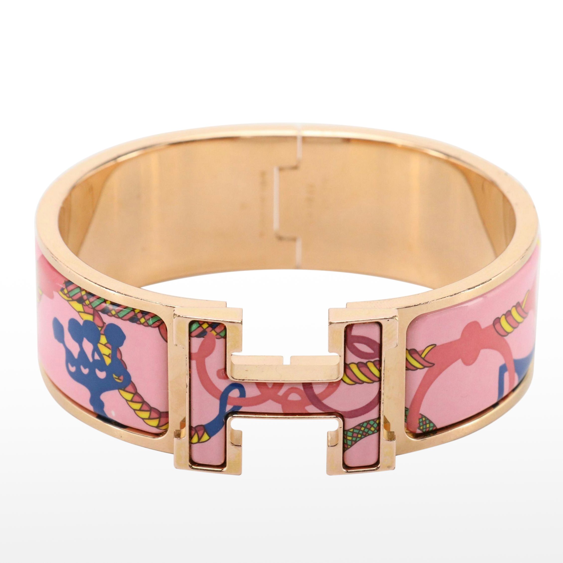 Hermès Panoplie Equestre Enameled Clic Clac H Bracelet in Box