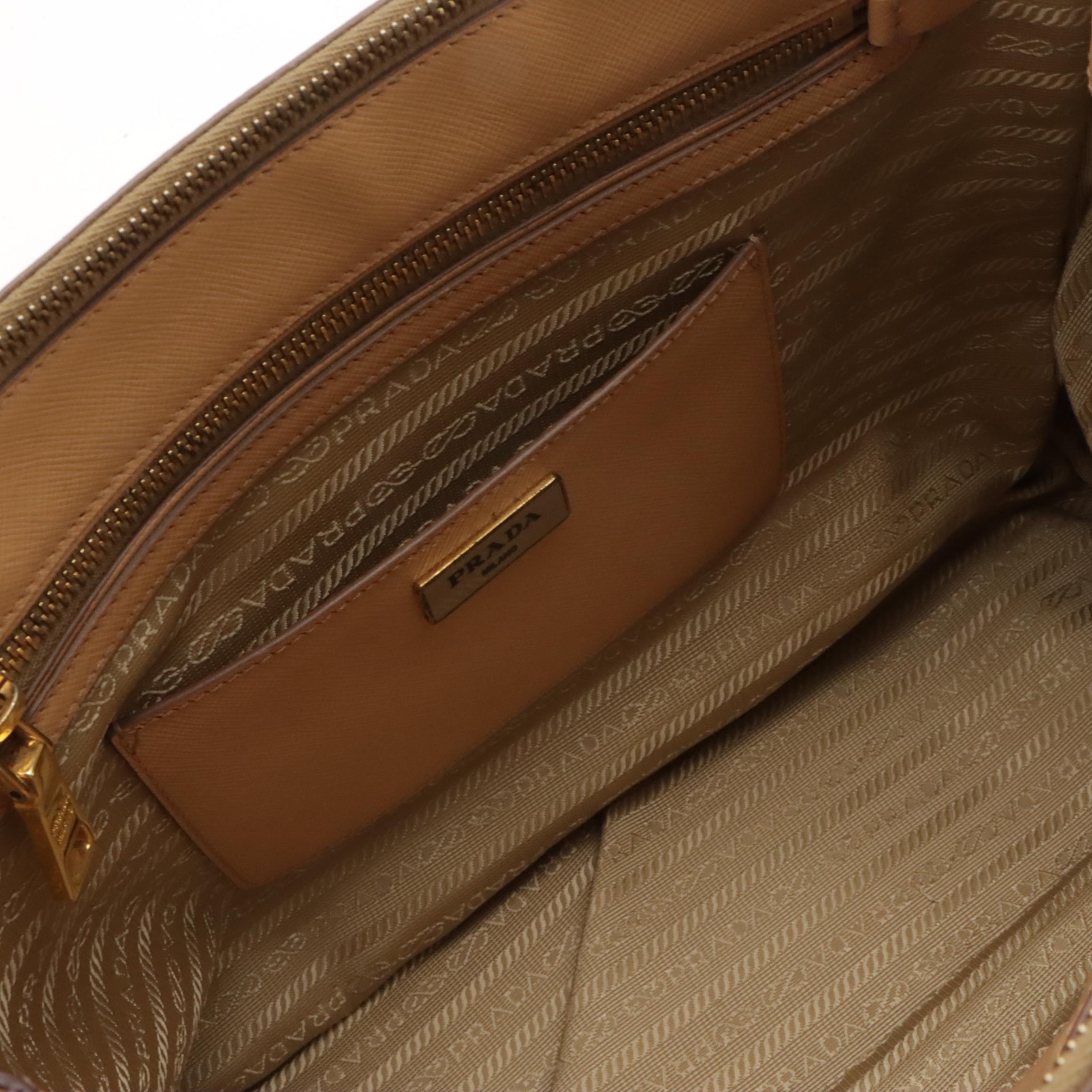 Prada Double Zip Medium Tote Bag in Neutral Saffiano Lux Leather