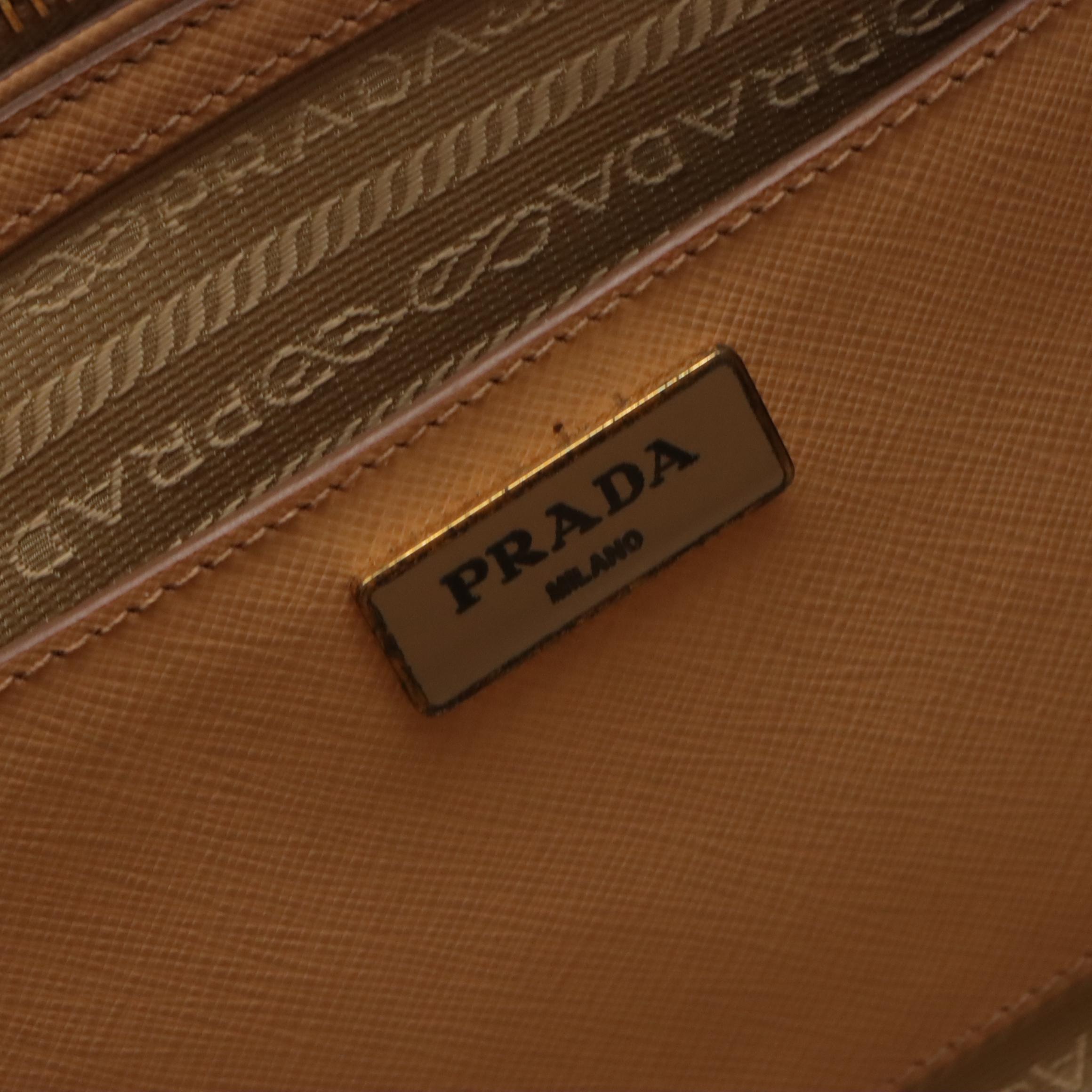 Prada Double Zip Medium Tote Bag in Neutral Saffiano Lux Leather