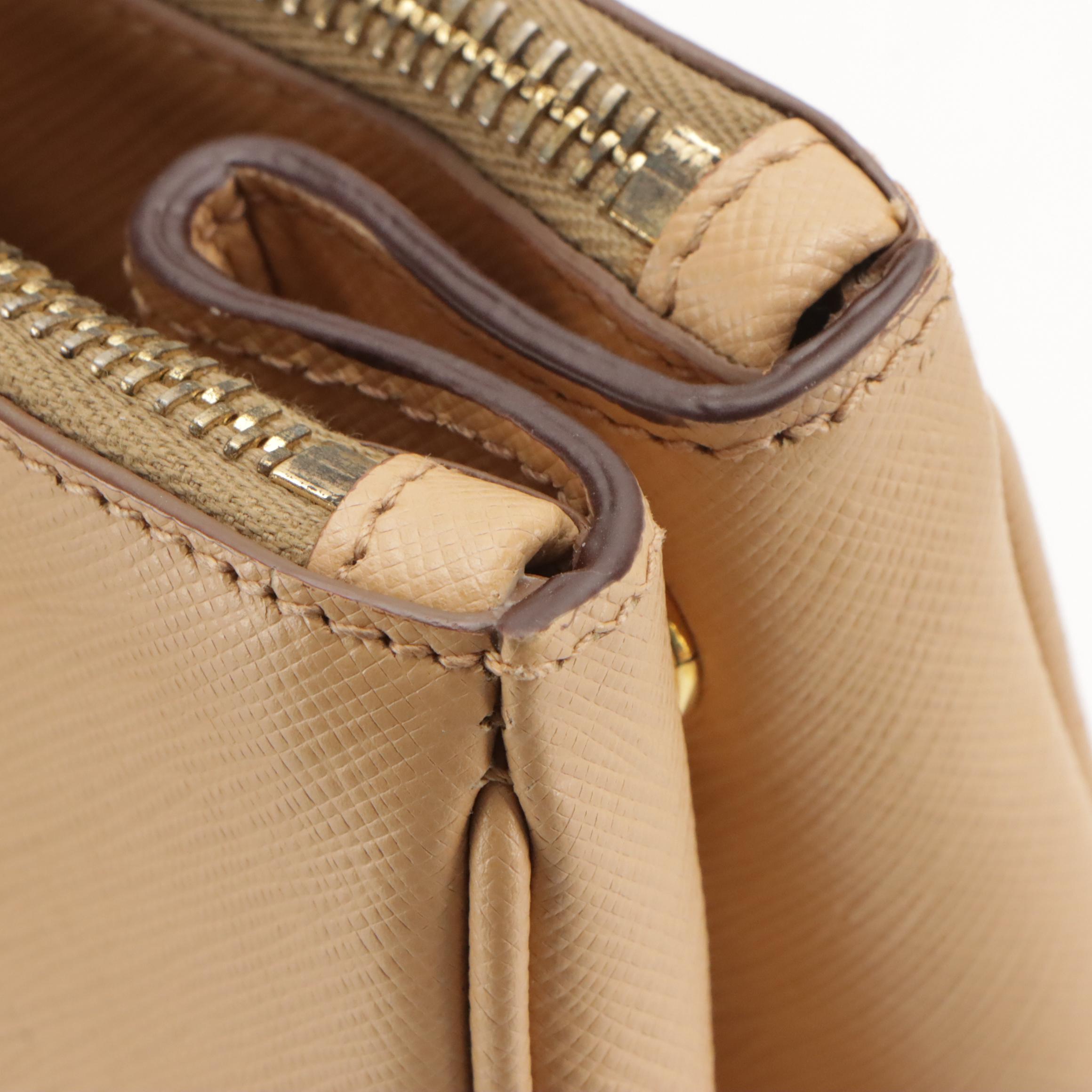 Prada Double Zip Medium Tote Bag in Neutral Saffiano Lux Leather