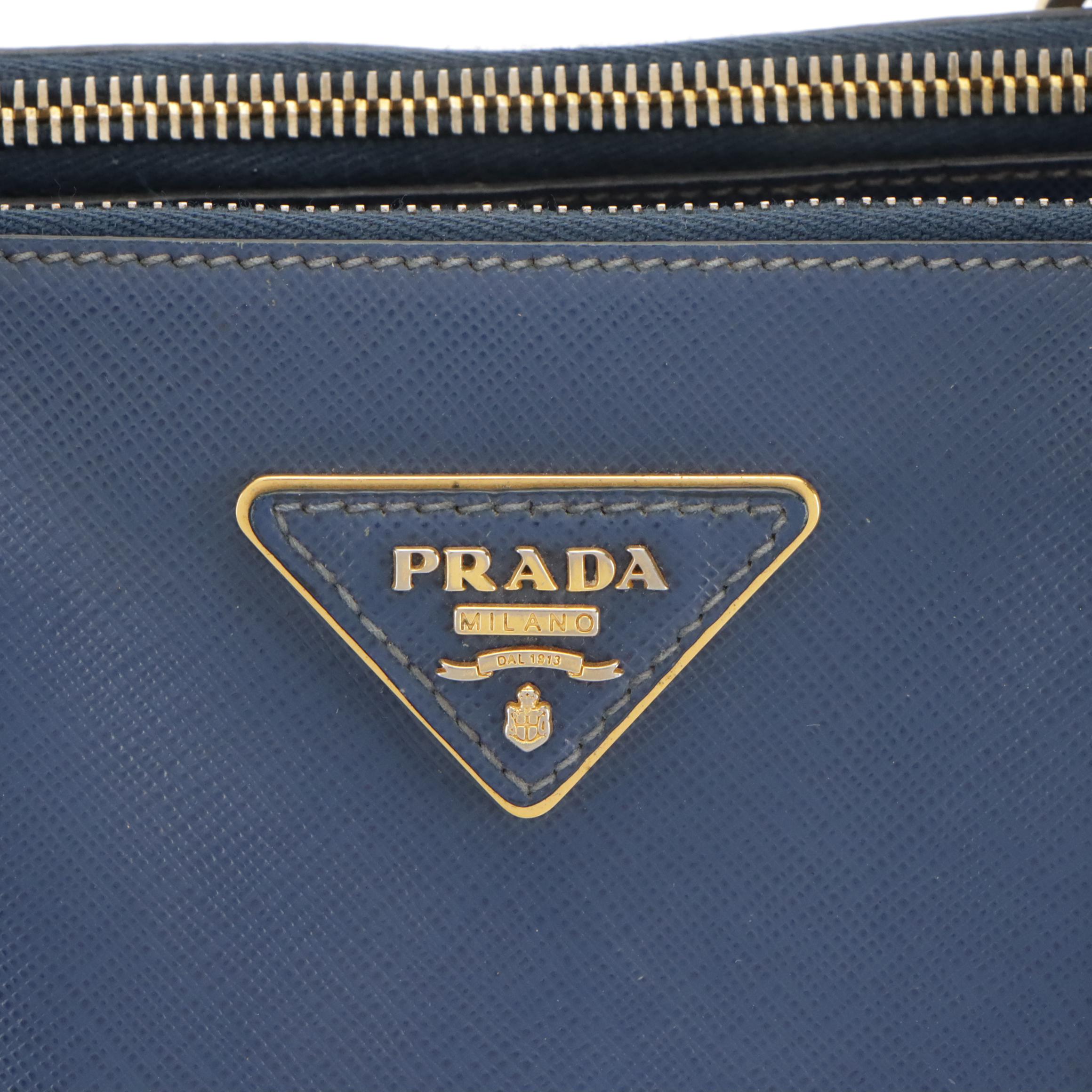 Prada Double Zip Medium Tote Bag in Navy Blue Saffiano Lux Leather