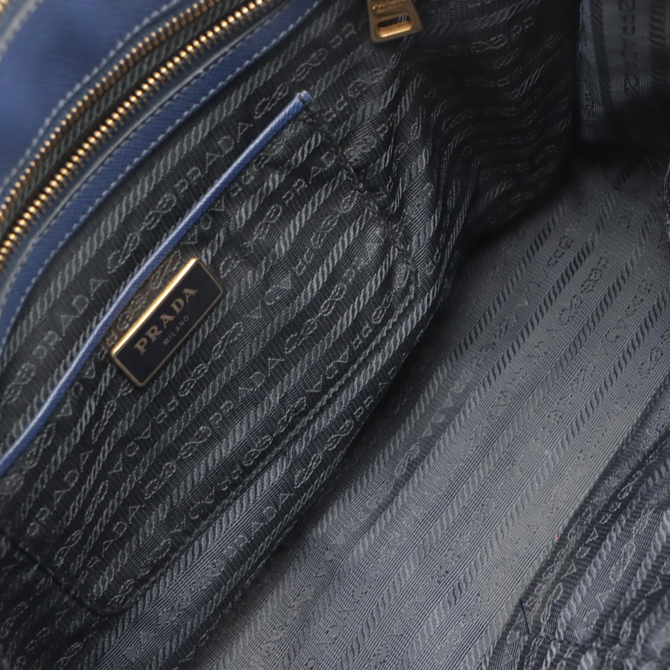 Prada Double Zip Medium Tote Bag in Navy Blue Saffiano Lux Leather