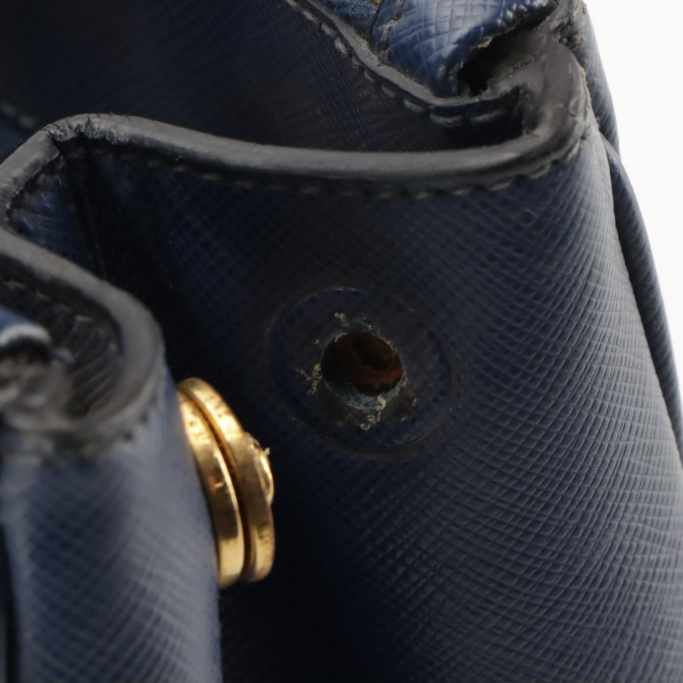 Prada Double Zip Medium Tote Bag in Navy Blue Saffiano Lux Leather