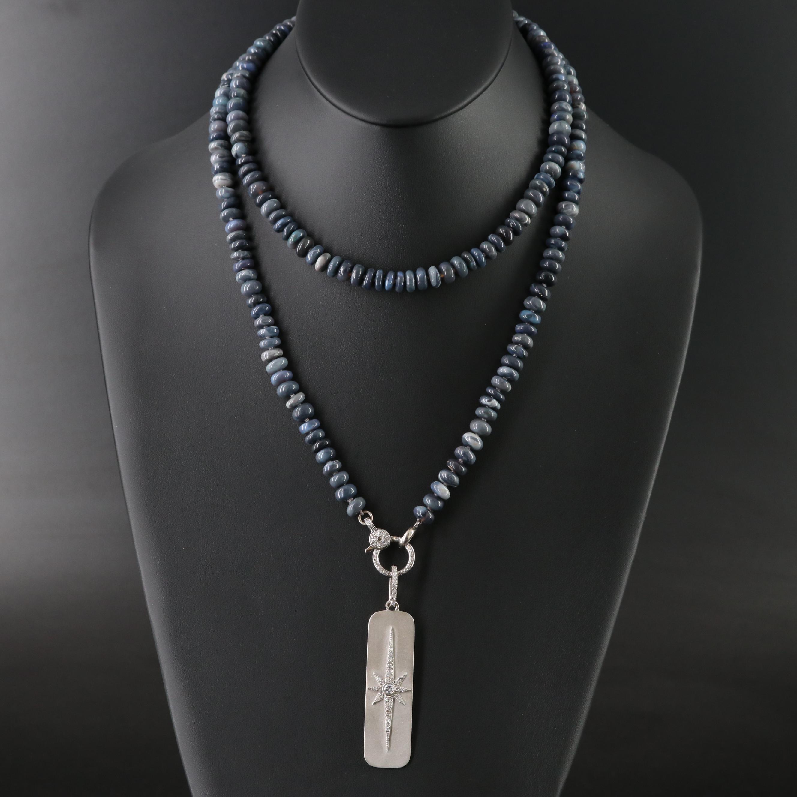 Sheryl Lowe Diamond Compass Rose Pendant on Opal Necklace