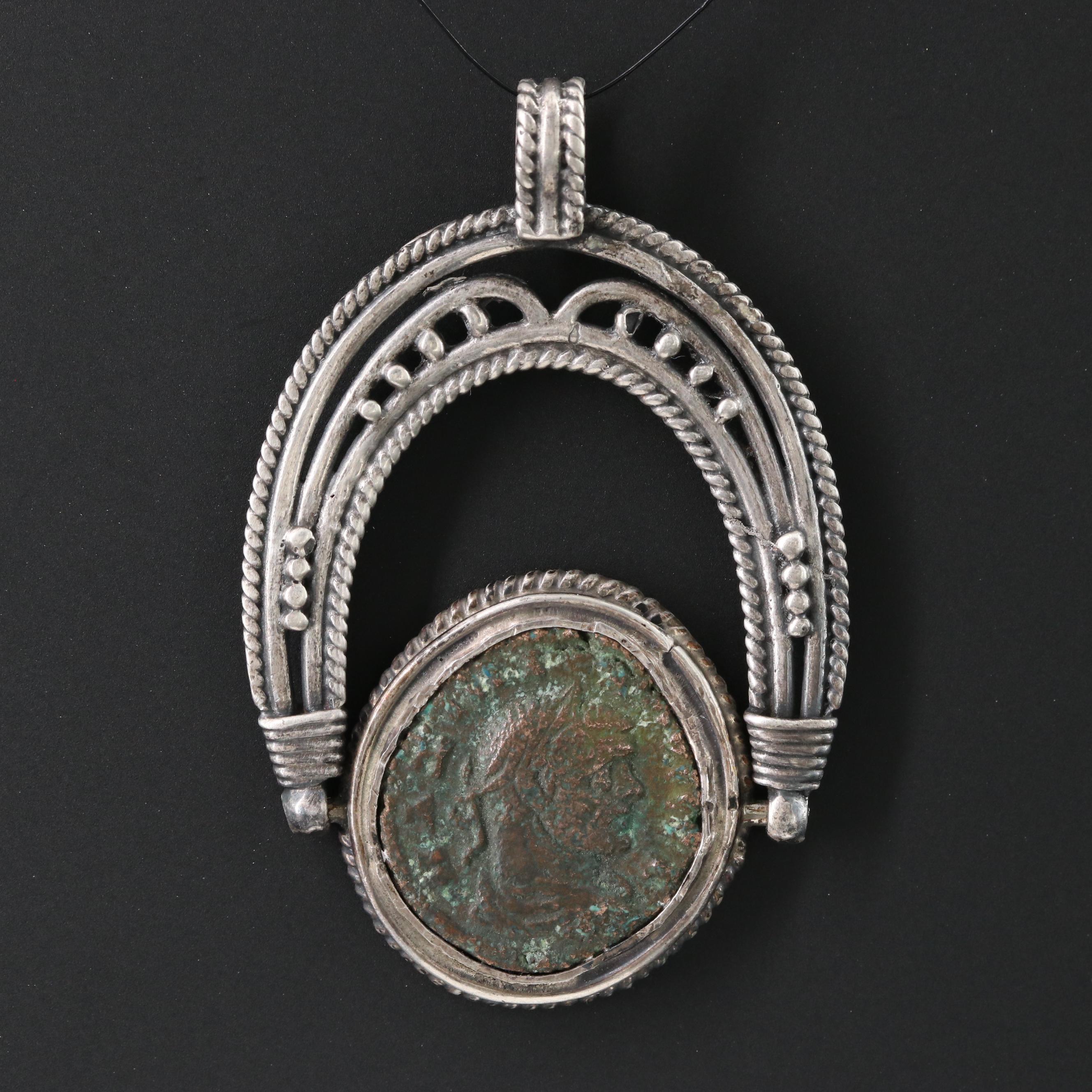 Sterling Pendant with Reversible Ancient Roman Provincial Potin Tetradrachm Coin