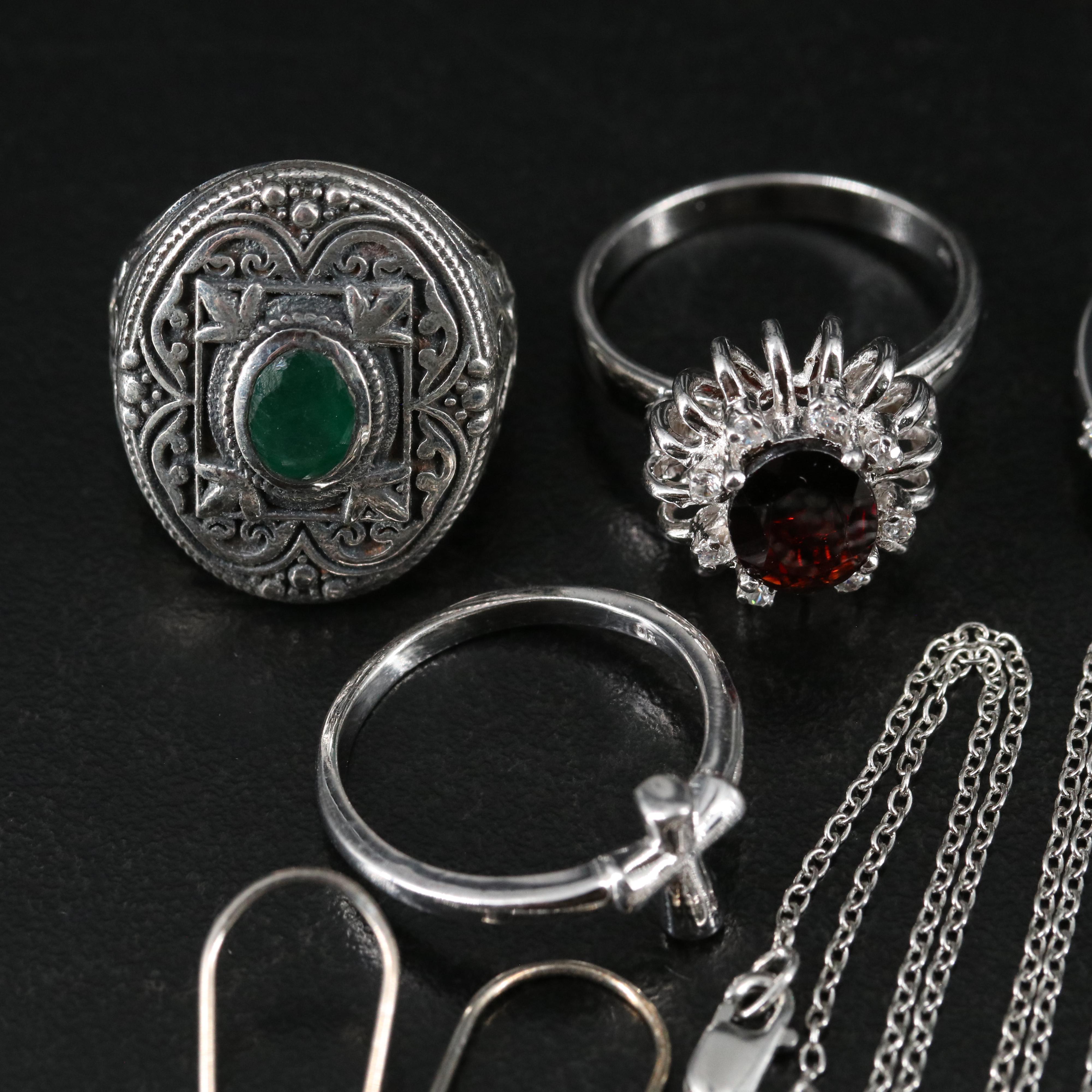 14 Assorted Sterling Silver Rings, Necklaces, Earrings, and Pendants