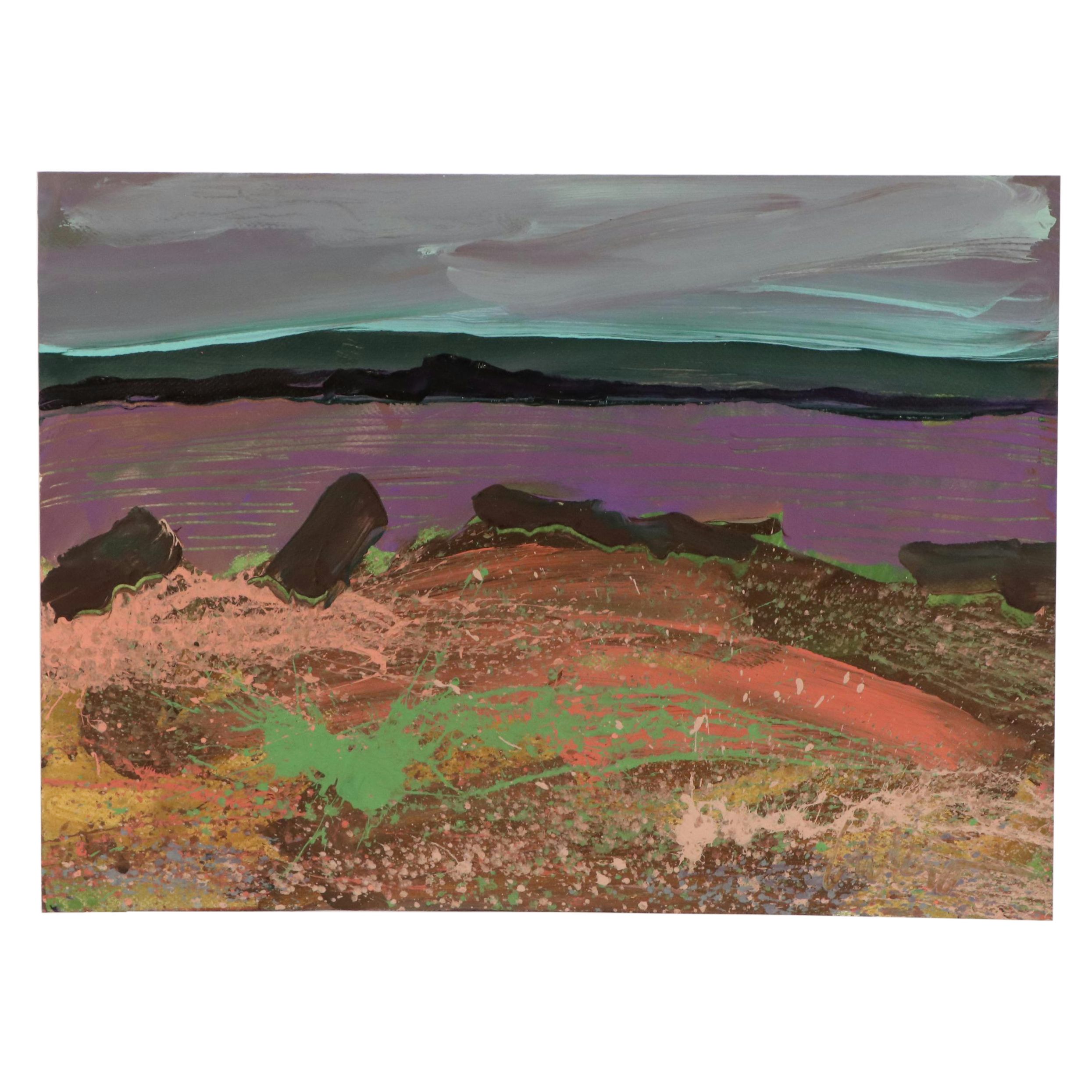 Harry Hilson Abstracted Landscape Acrylic Painting, Late 20th Century