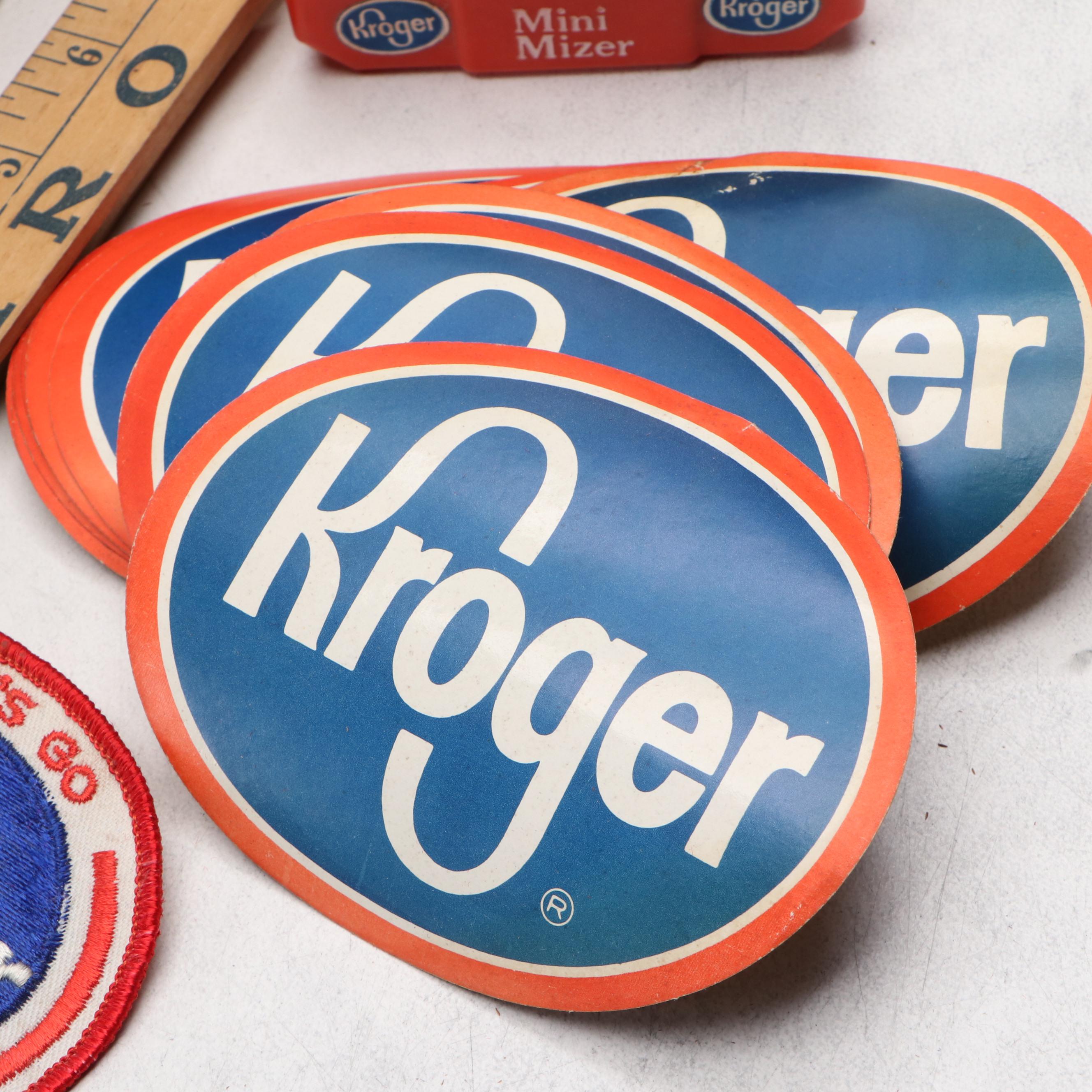 Kroger Advertising Crates, Price Stamp, Manuals, Stickers and More Memorabilia