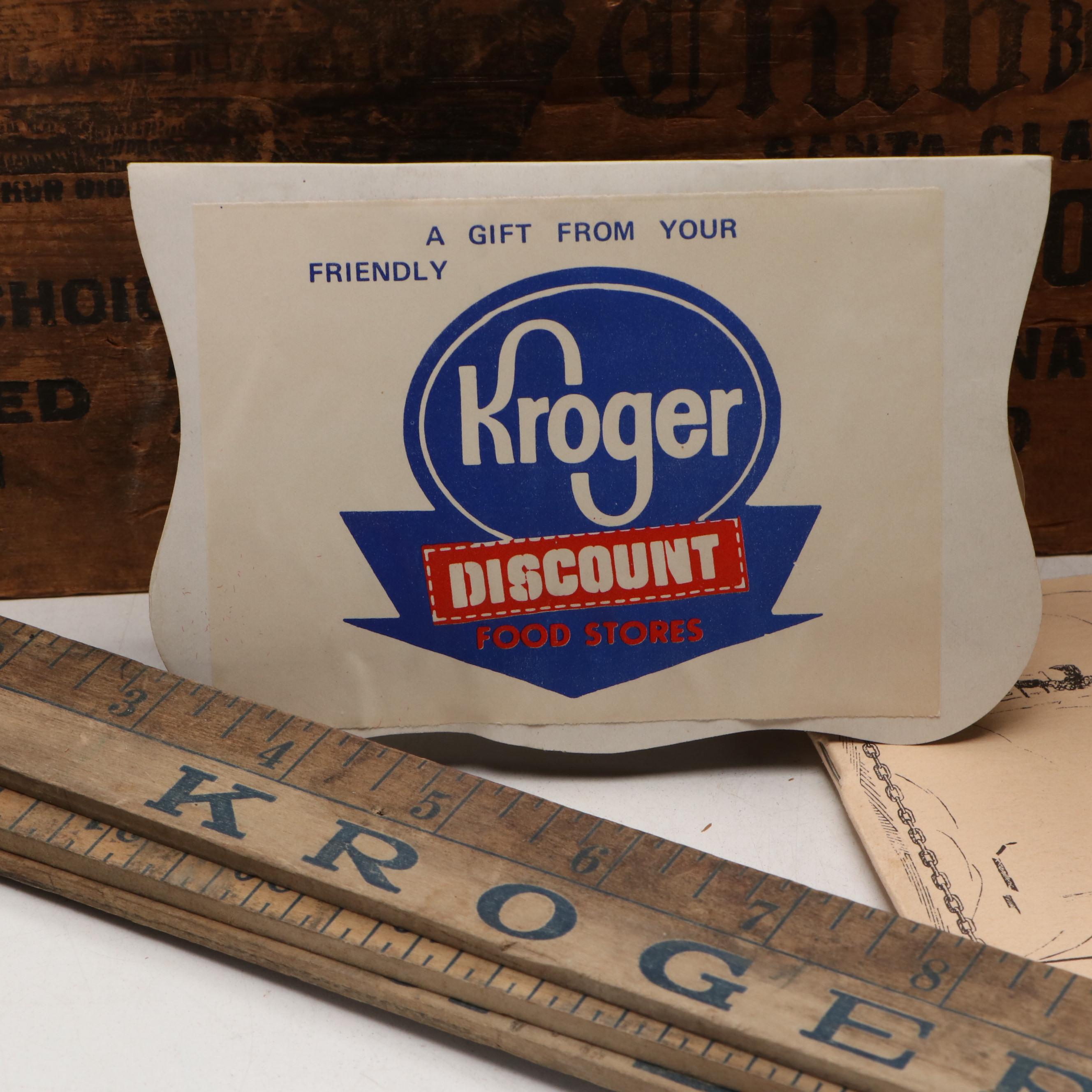 Kroger Advertising Crates, Price Stamp, Manuals, Stickers and More Memorabilia