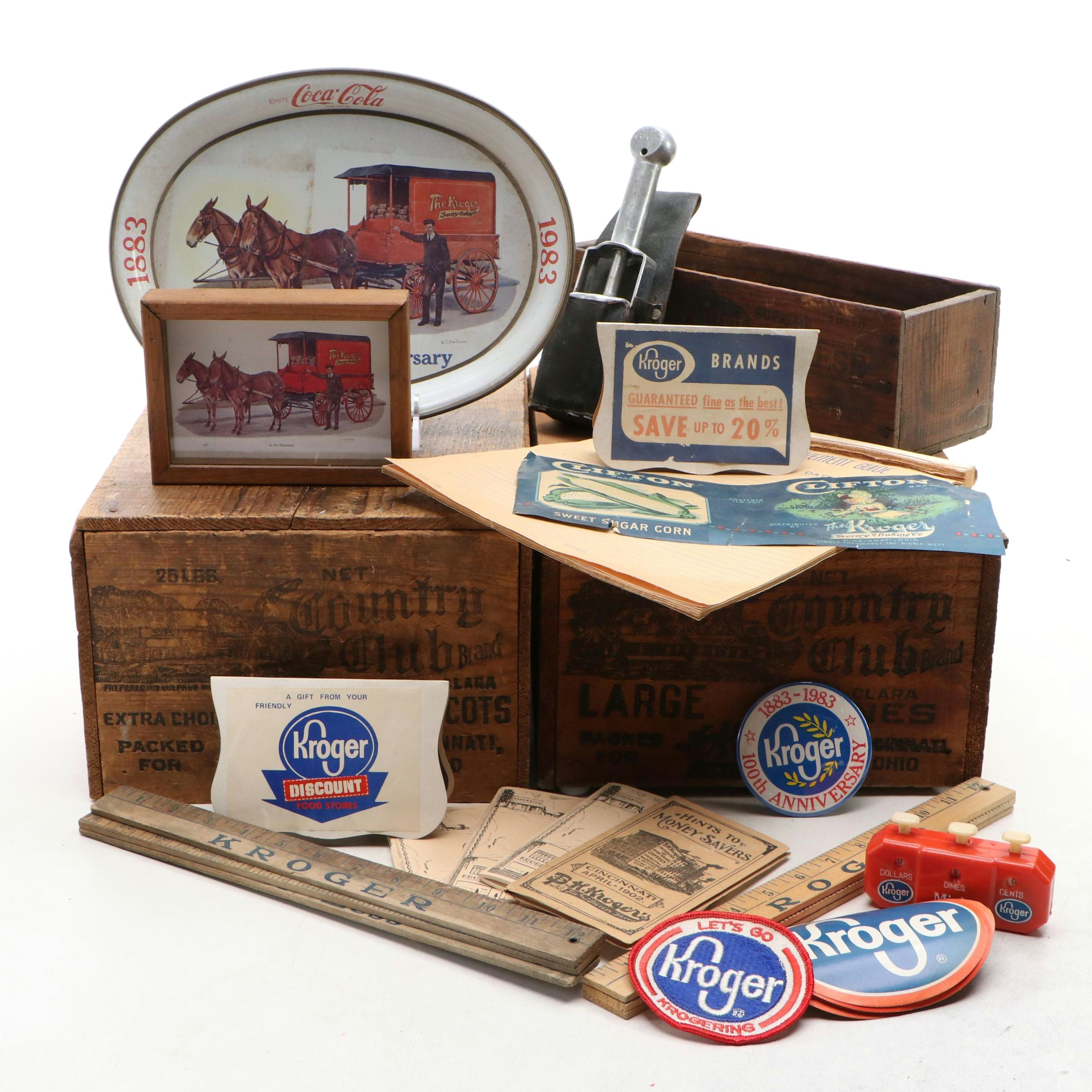 Kroger Advertising Crates, Price Stamp, Manuals, Stickers and More Memorabilia