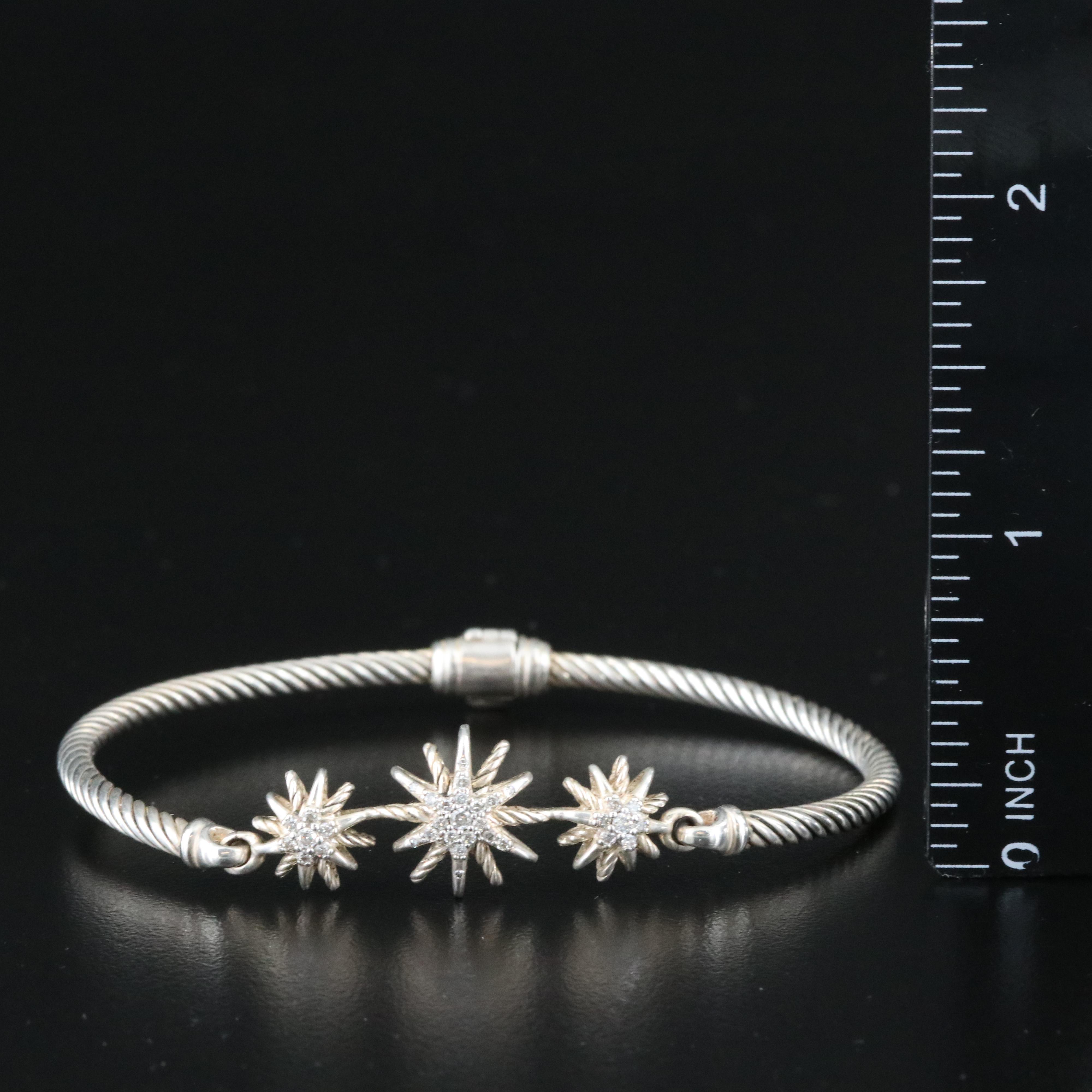 David Yurman Starburst Sterling Diamond Three Station Bracelet