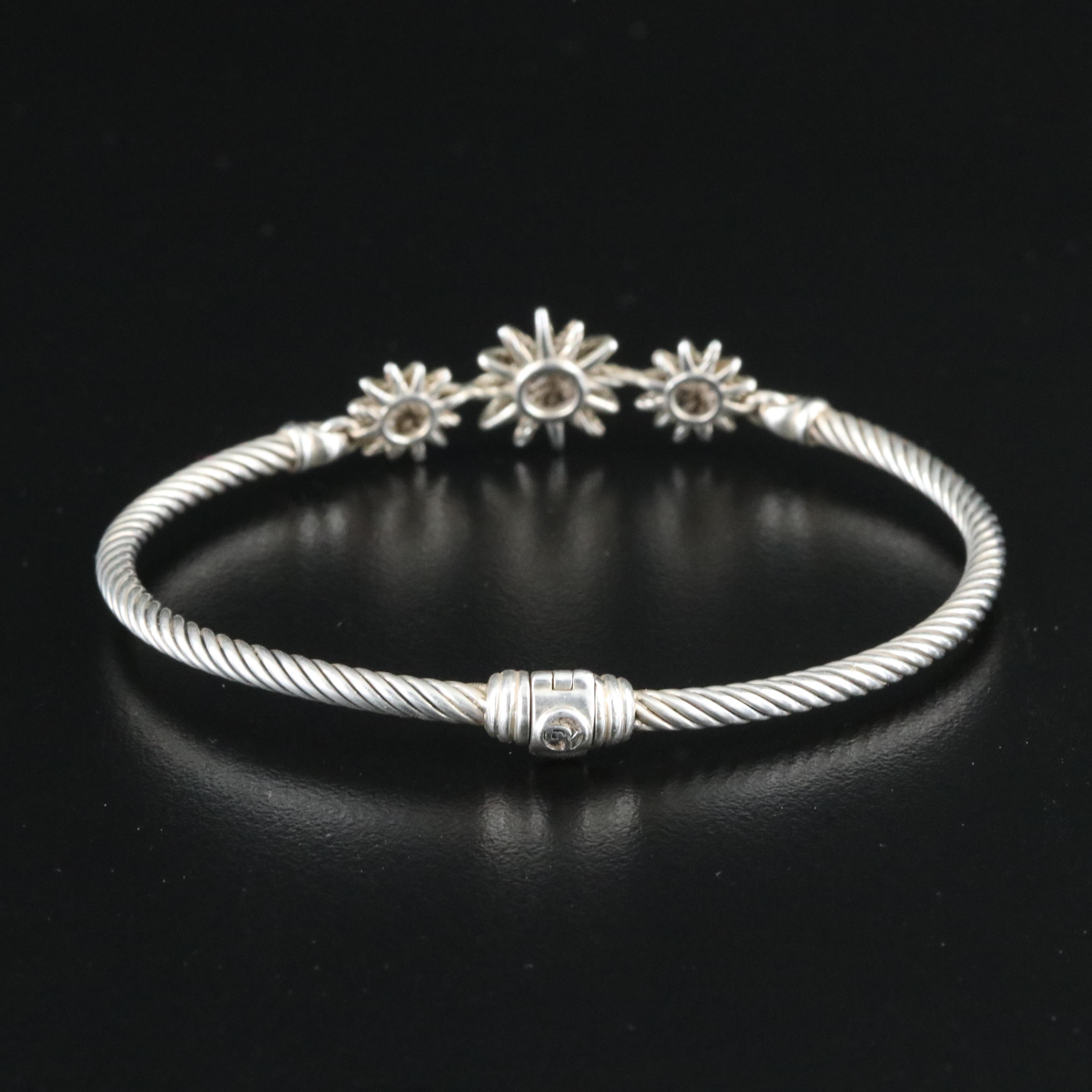 David Yurman Starburst Sterling Diamond Three Station Bracelet