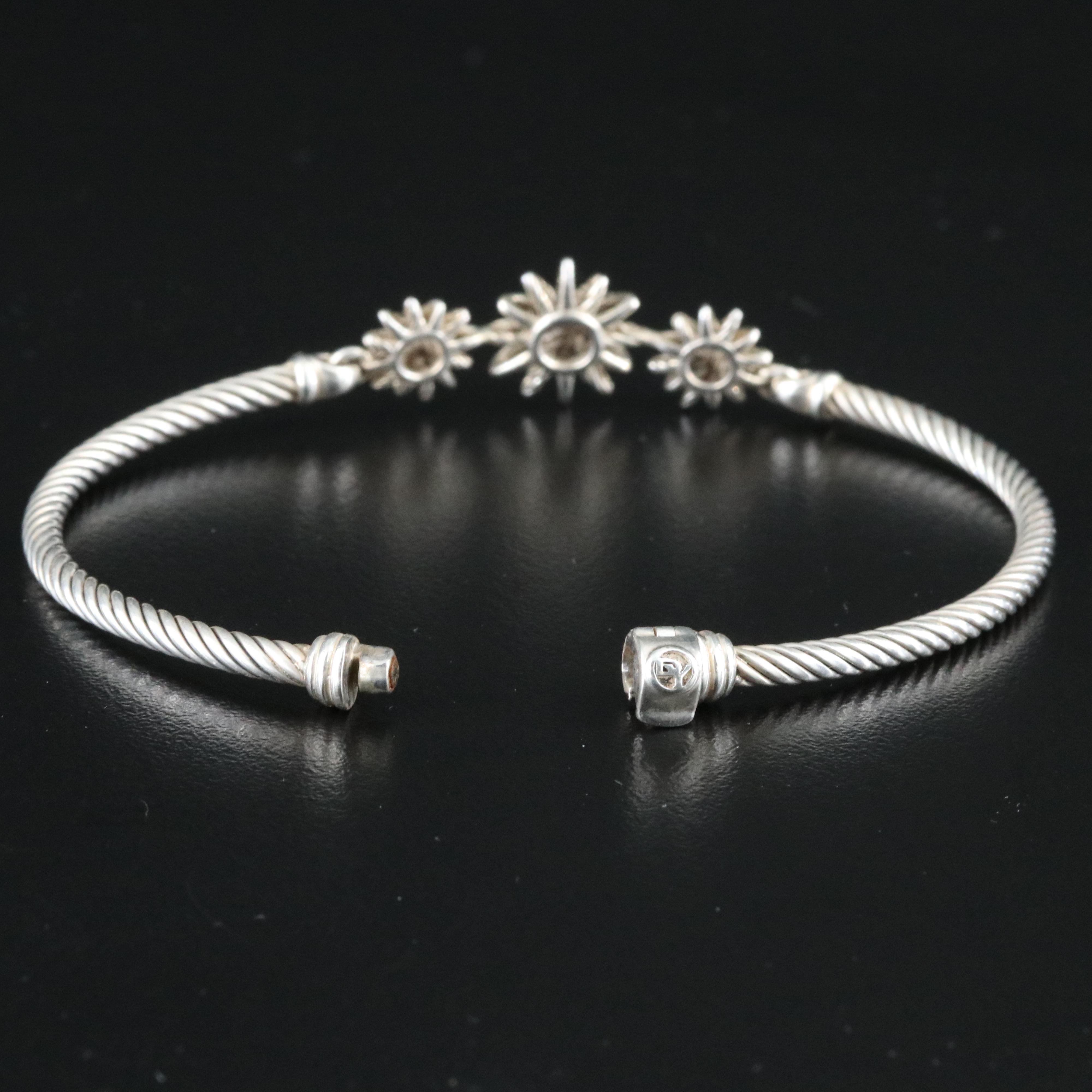 David Yurman Starburst Sterling Diamond Three Station Bracelet