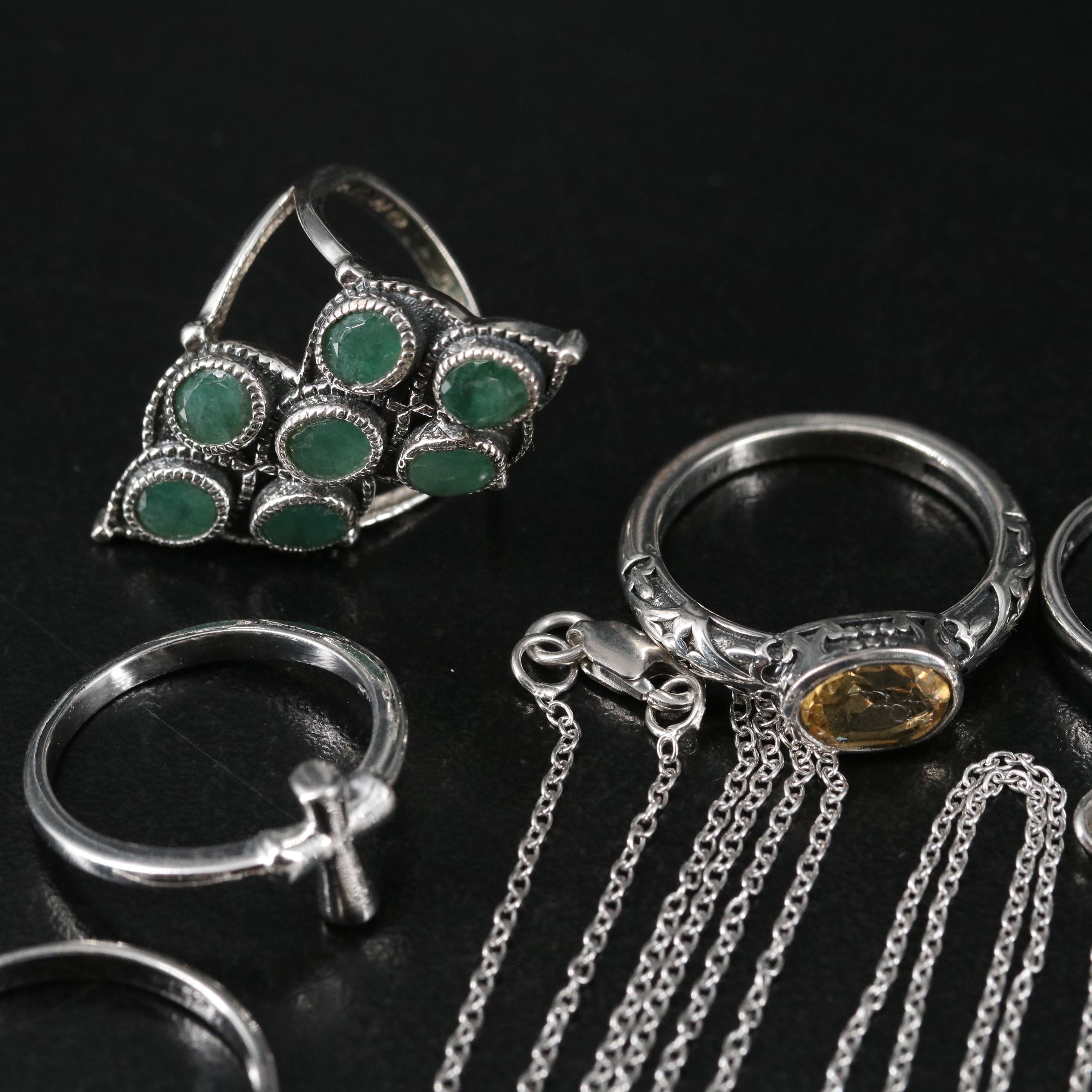 14 Assorted Sterling Silver Rings, Necklaces, Earrings, and Pendants