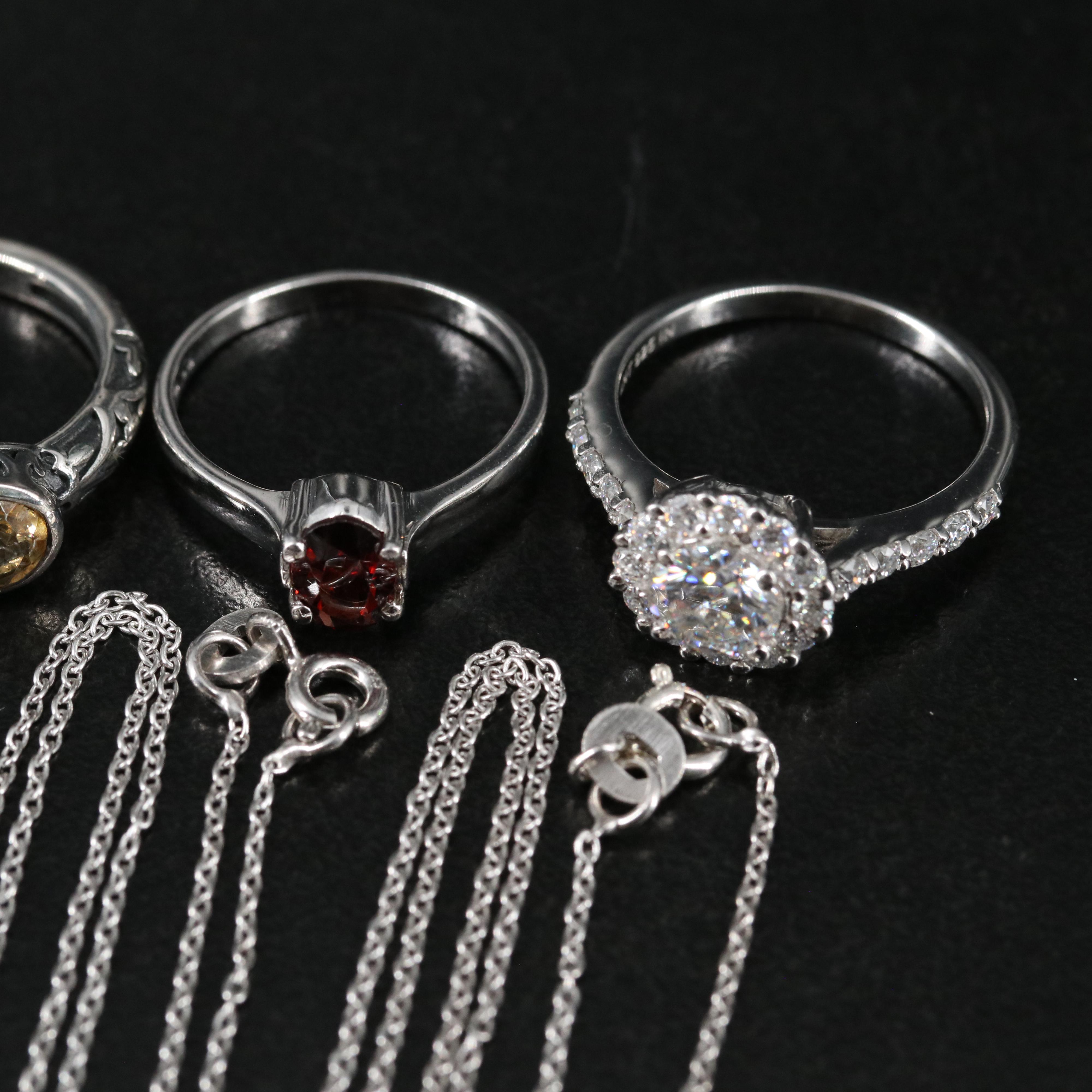 14 Assorted Sterling Silver Rings, Necklaces, Earrings, and Pendants