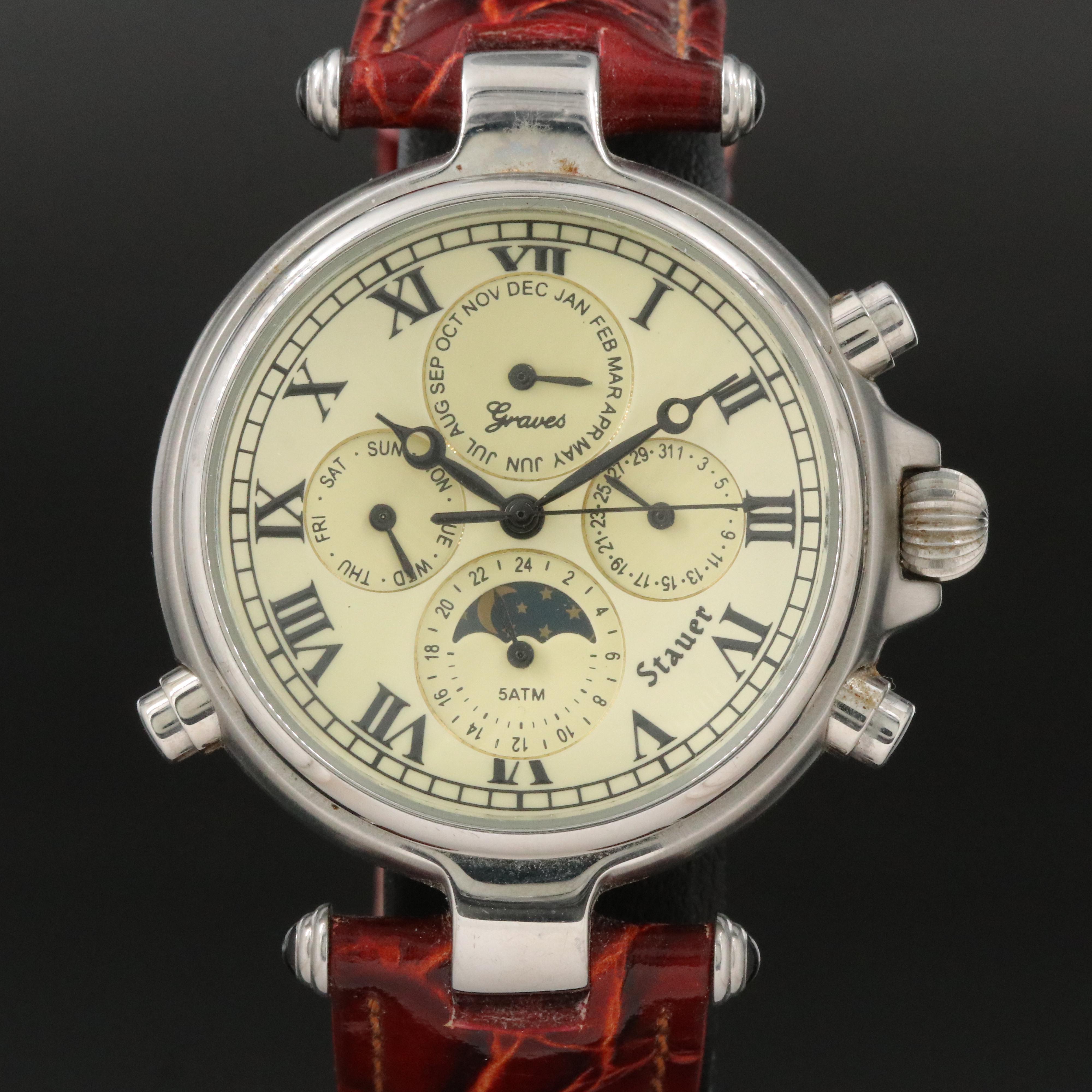 Stauer Graves Triple Calendar Moonphase 39mm Steel Automatic Watch