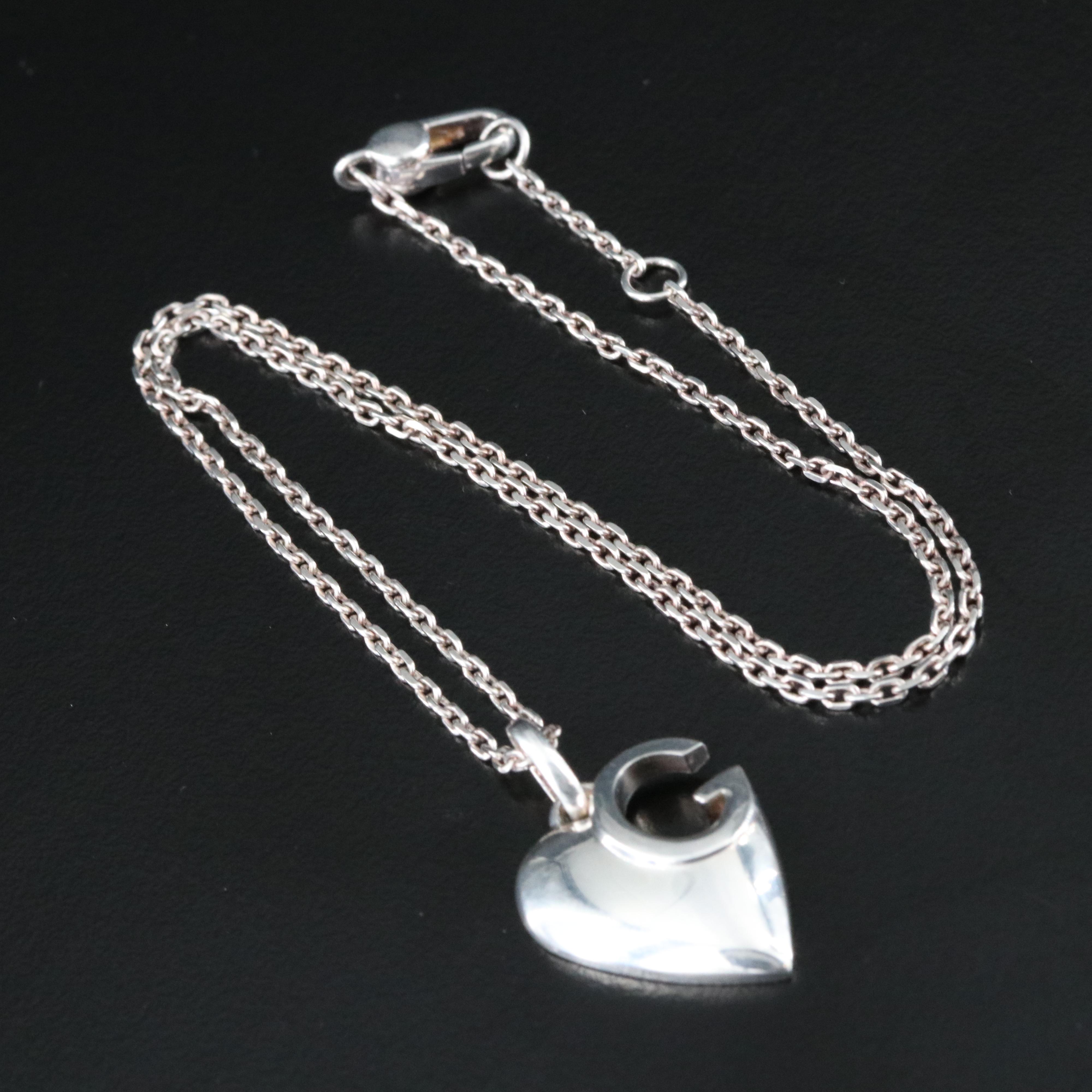 Gucci Charlotte Sterling Cutout G Heart Necklace