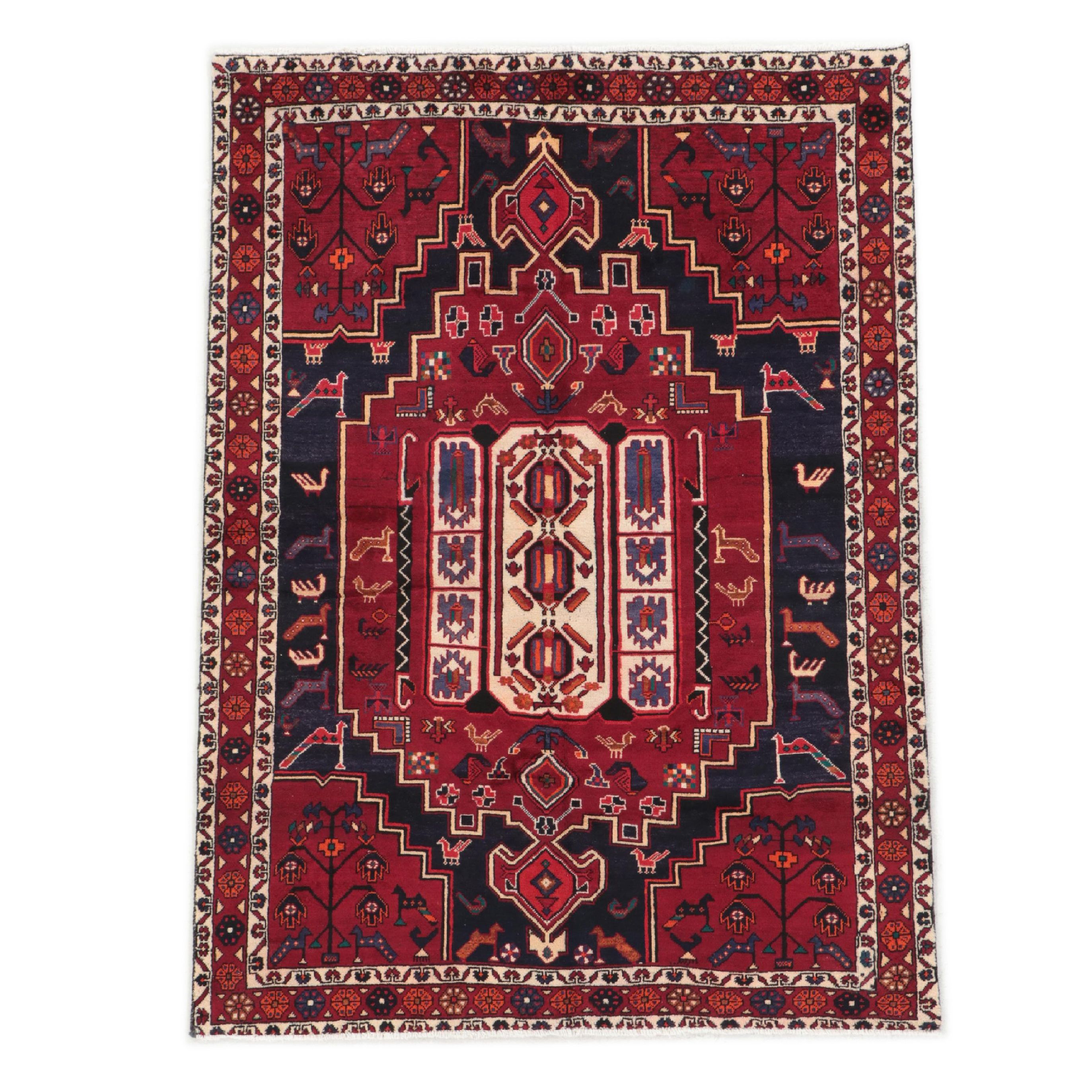 4'11 x 6'11 Hand-Knotted Persian Khamseh Chicken Area Rug