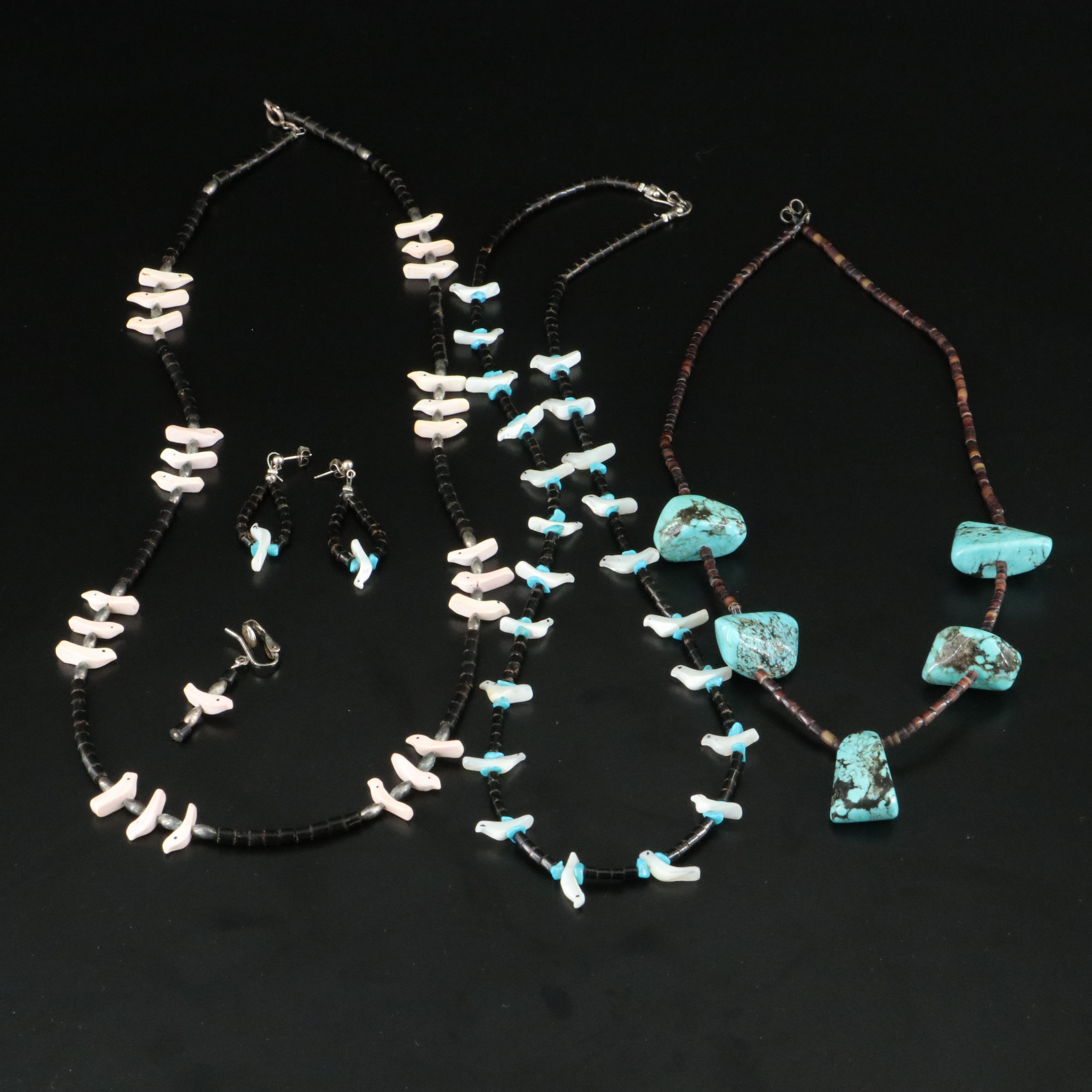 Fetish Necklaces and Earrings Including Sterling Turquoise and Shell