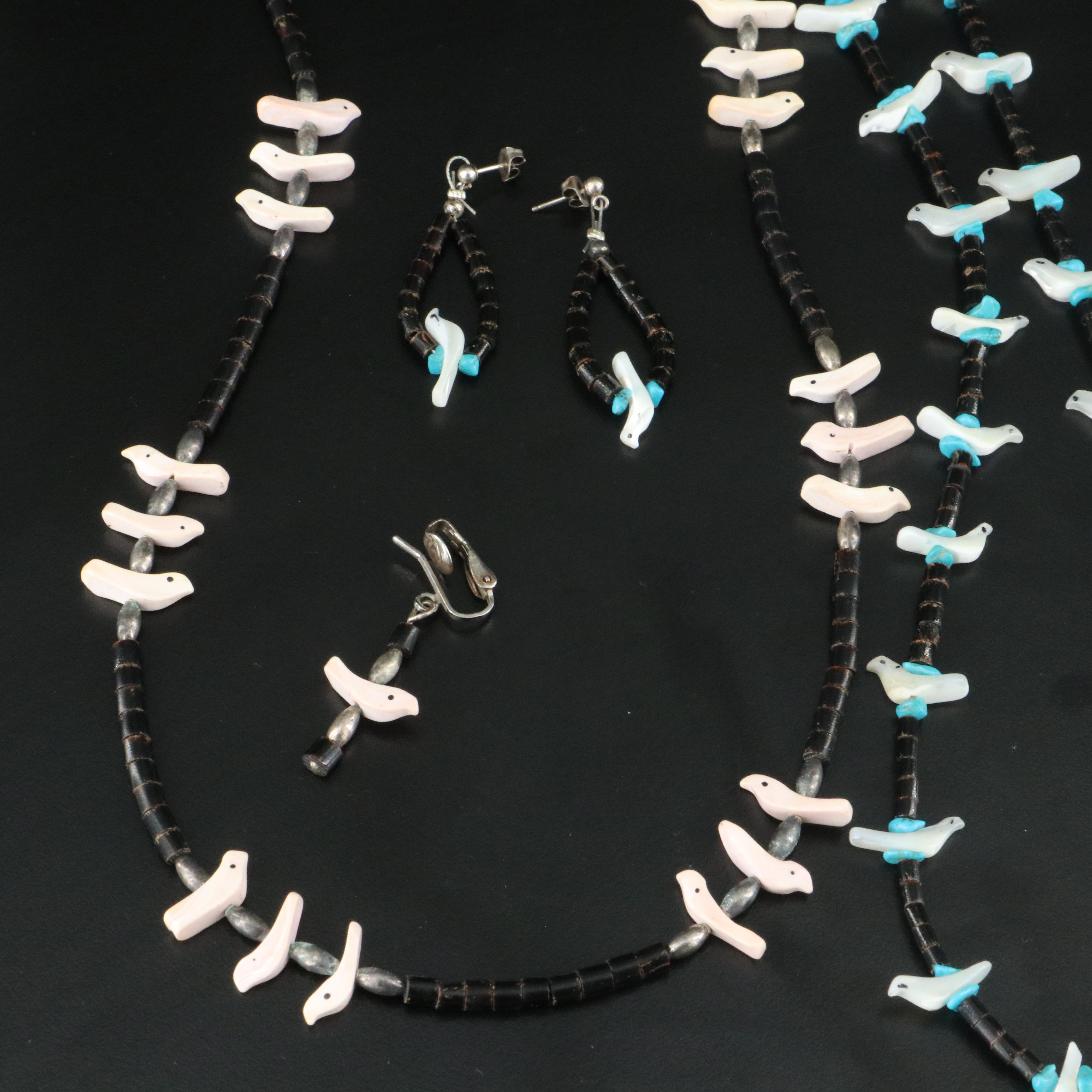 Fetish Necklaces and Earrings Including Sterling Turquoise and Shell
