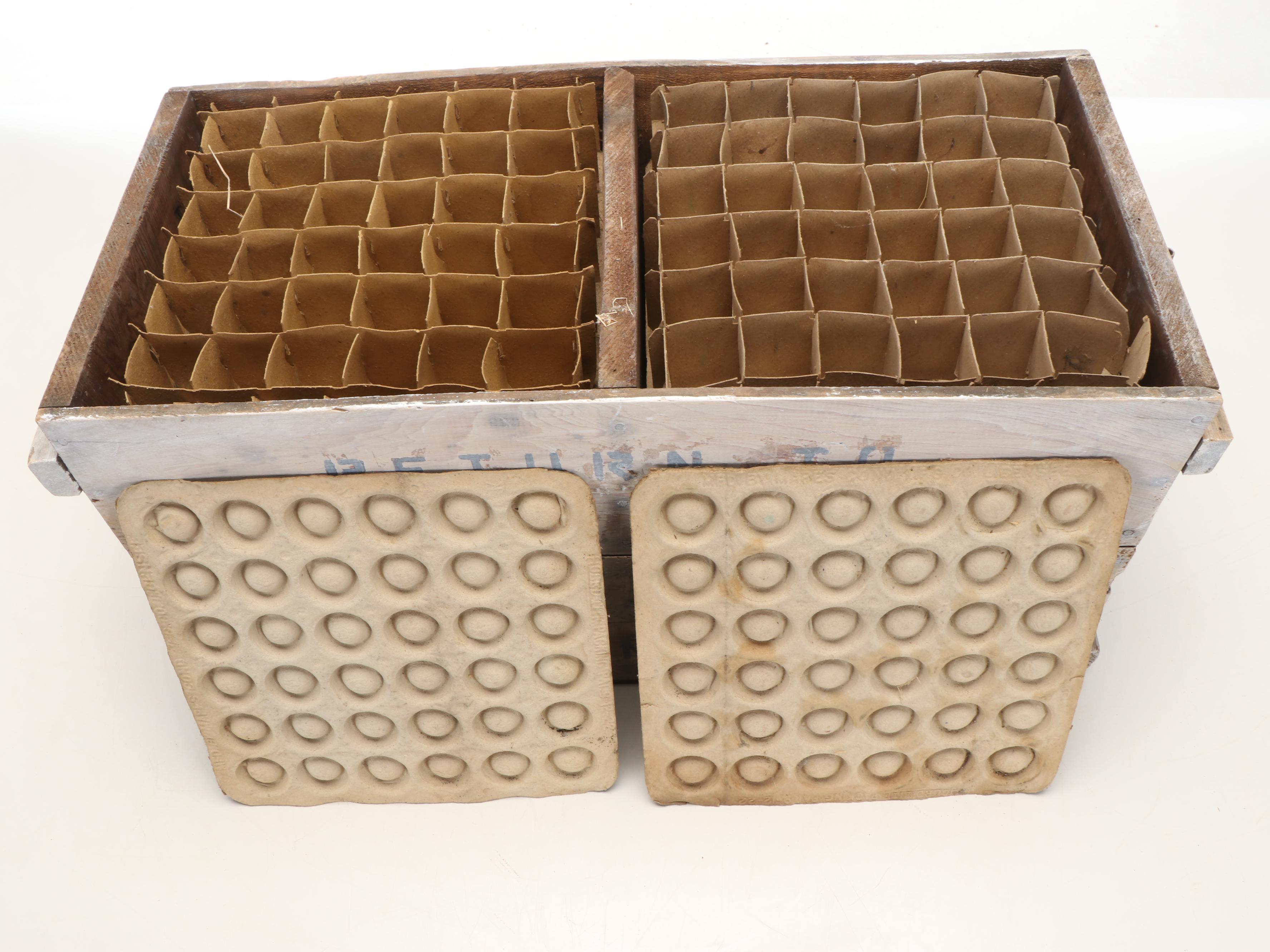 Kroger Wooden Egg Box and Wesco Dairy Feed Sack, Mid-20th Century