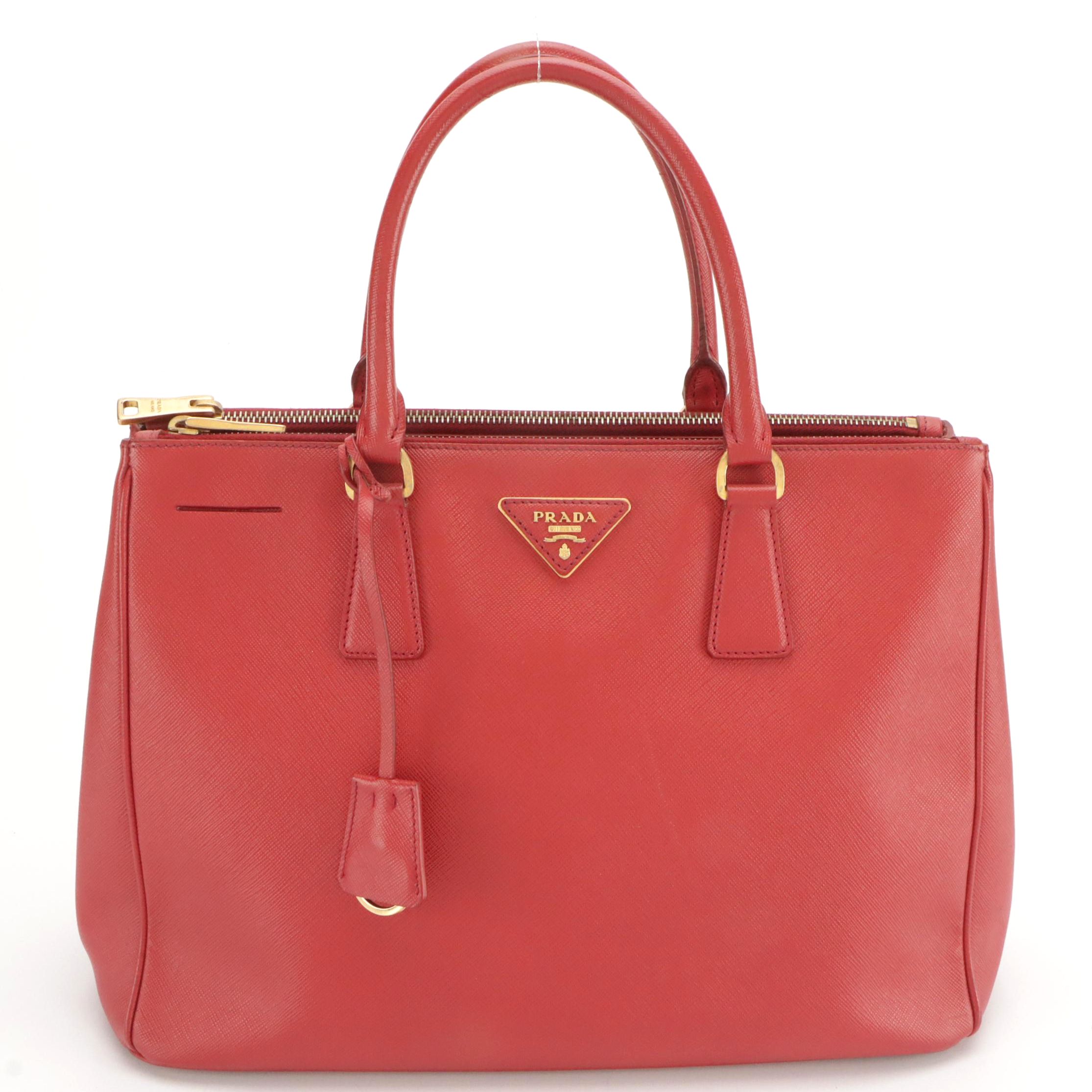 Prada Medium Galleria Double Zip Two-Way Bag in Red Saffiano Leather