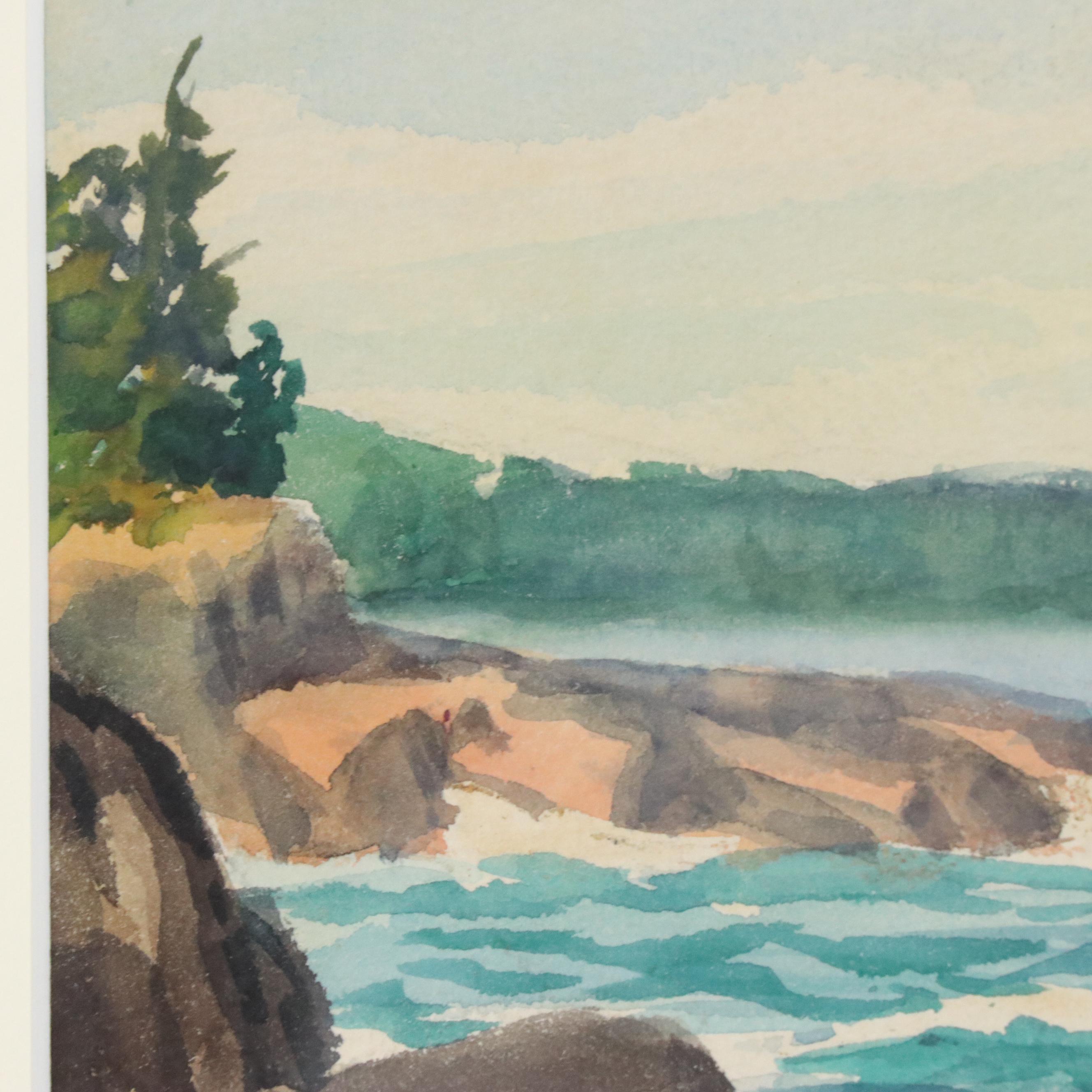 Lloyd Faulkner Watercolor Painting of Coastal Shoreline, Mid-20th Century