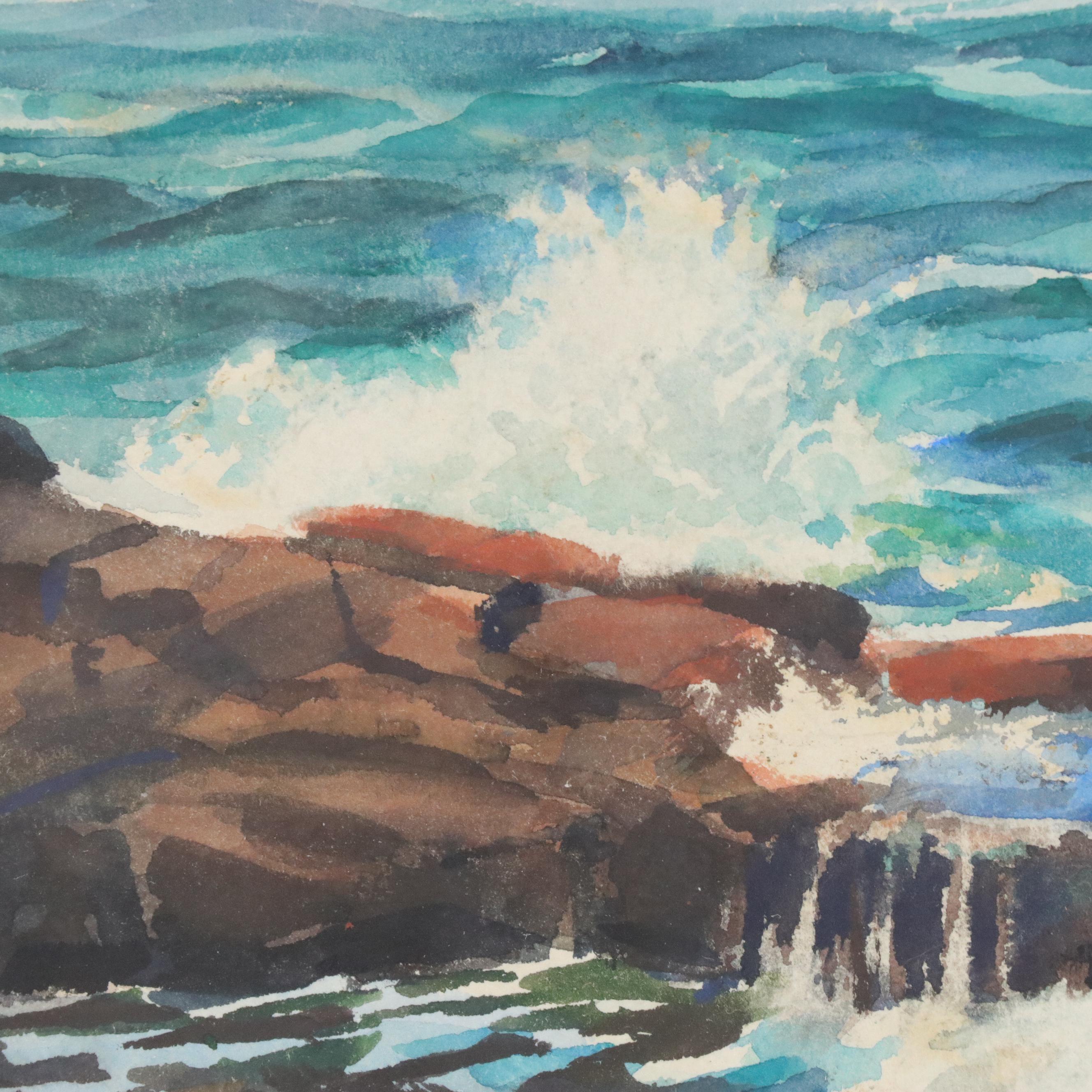 Lloyd Faulkner Watercolor Painting of Coastal Shoreline, Mid-20th Century