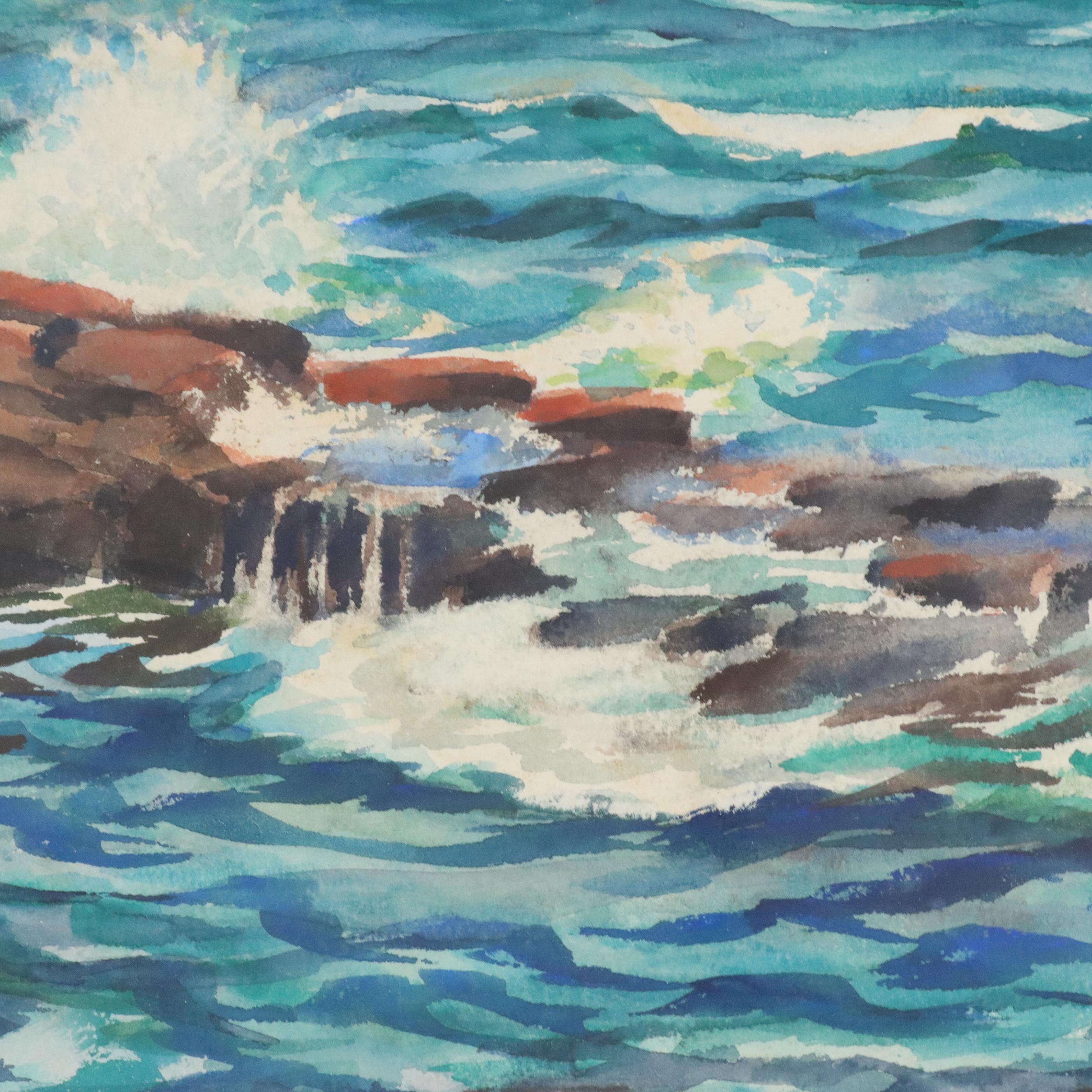 Lloyd Faulkner Watercolor Painting of Coastal Shoreline, Mid-20th Century