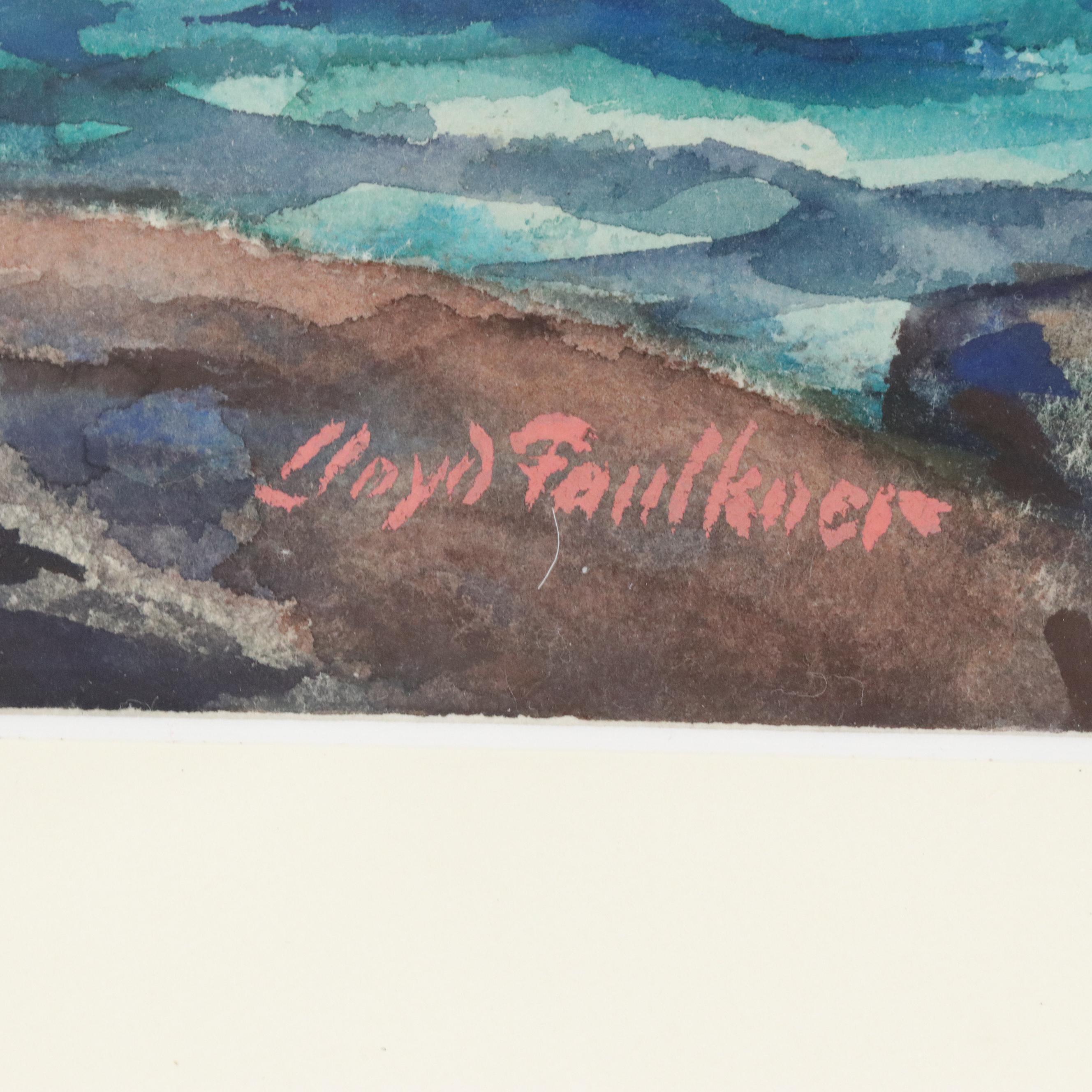 Lloyd Faulkner Watercolor Painting of Coastal Shoreline, Mid-20th Century