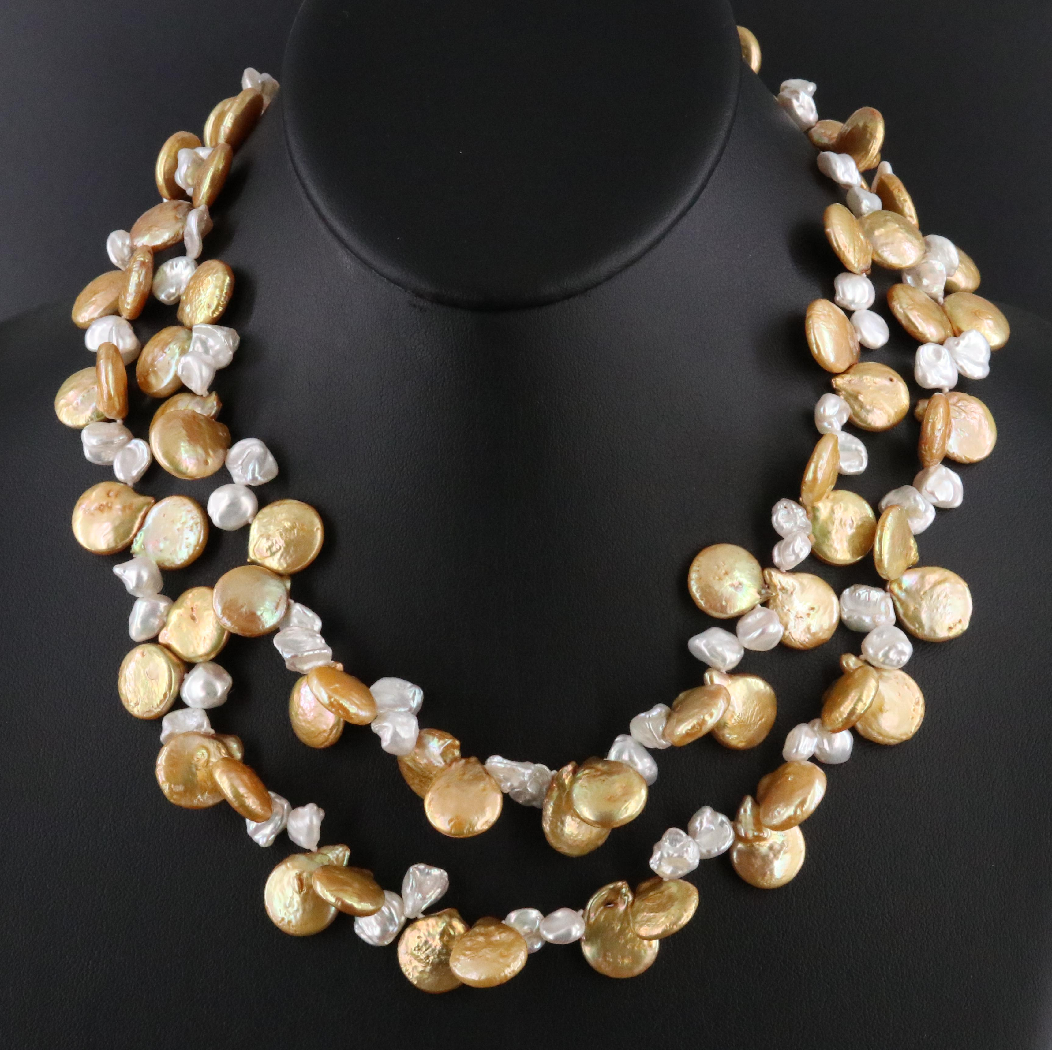 Gold and White Two-Tone Pearl Necklace