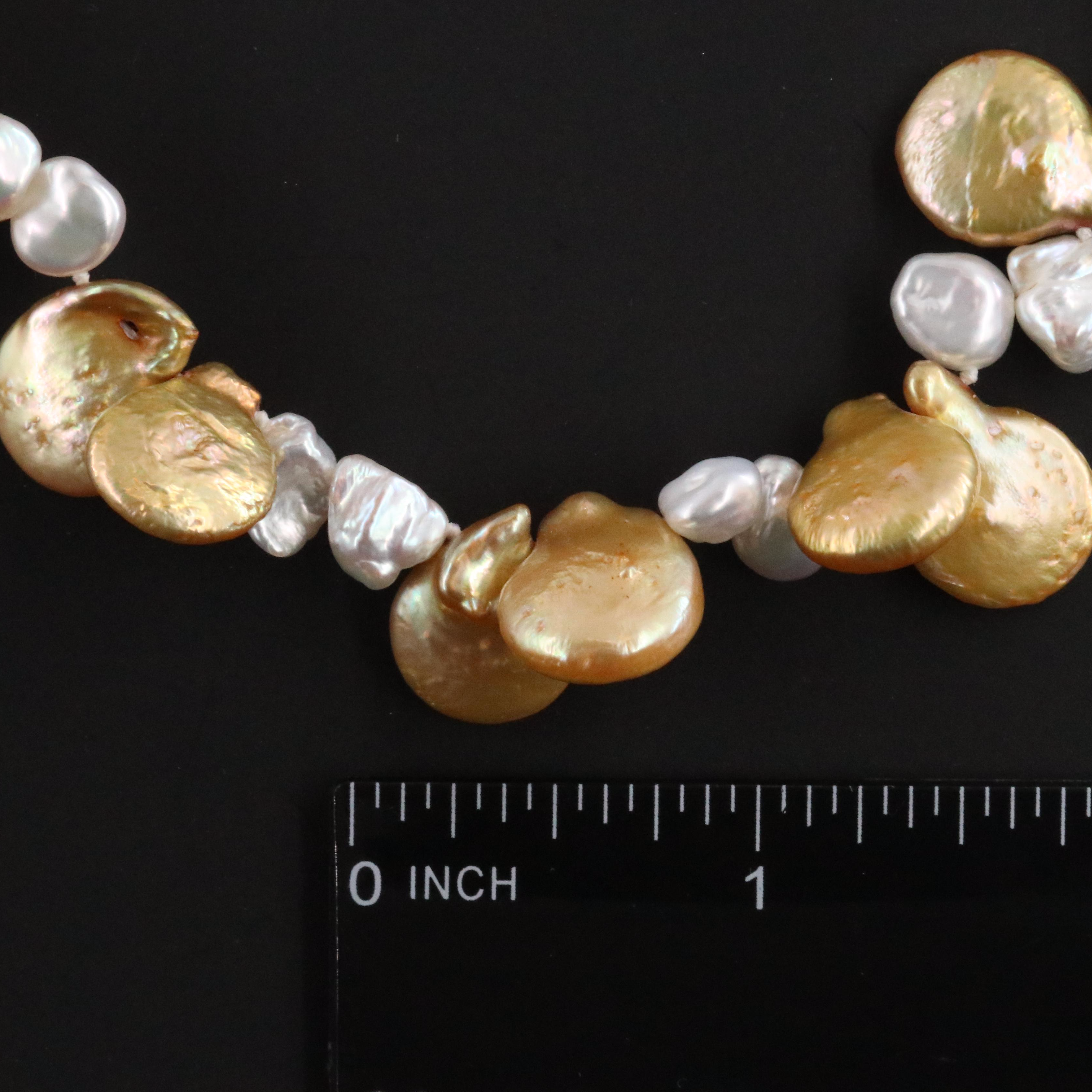 Gold and White Two-Tone Pearl Necklace