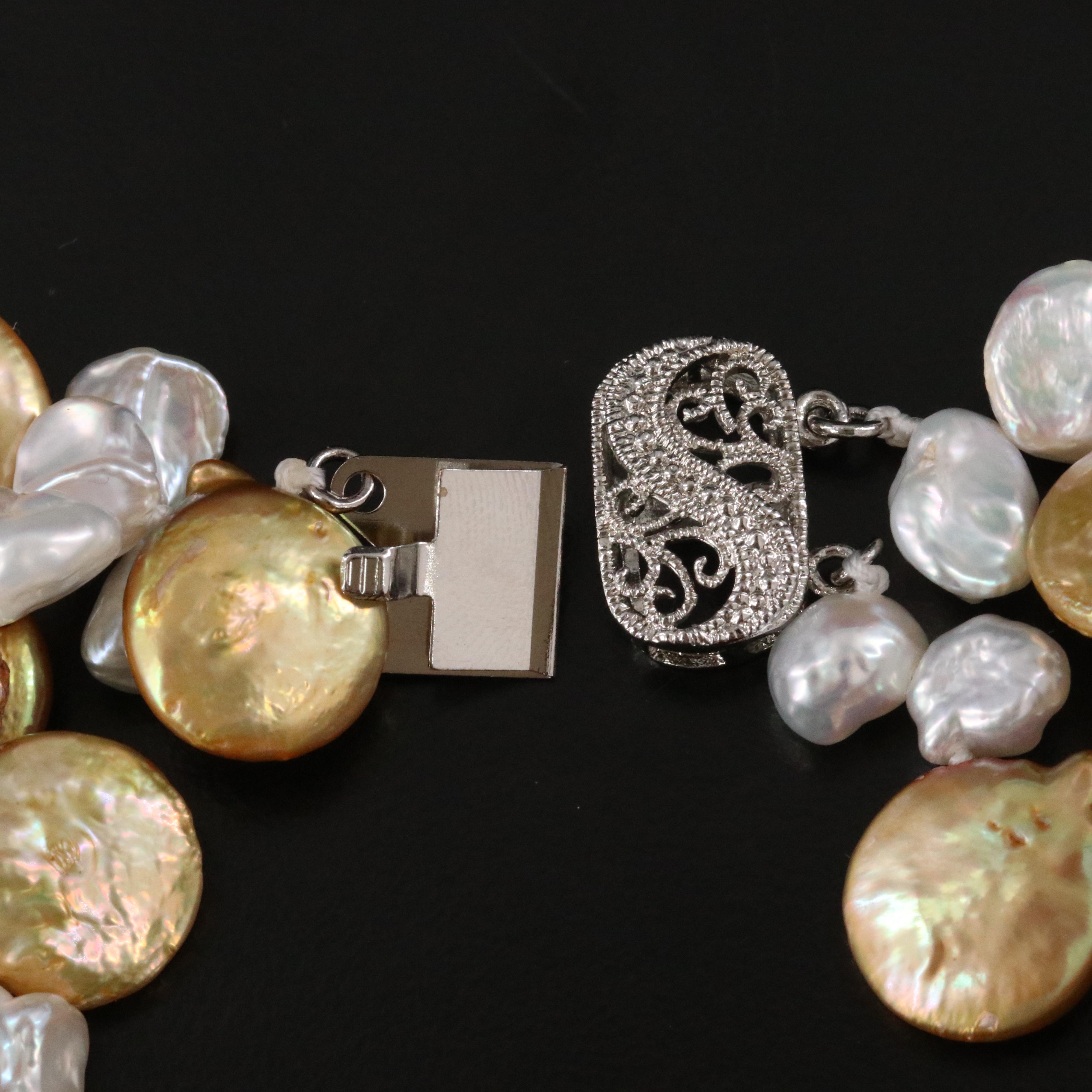 Gold and White Two-Tone Pearl Necklace