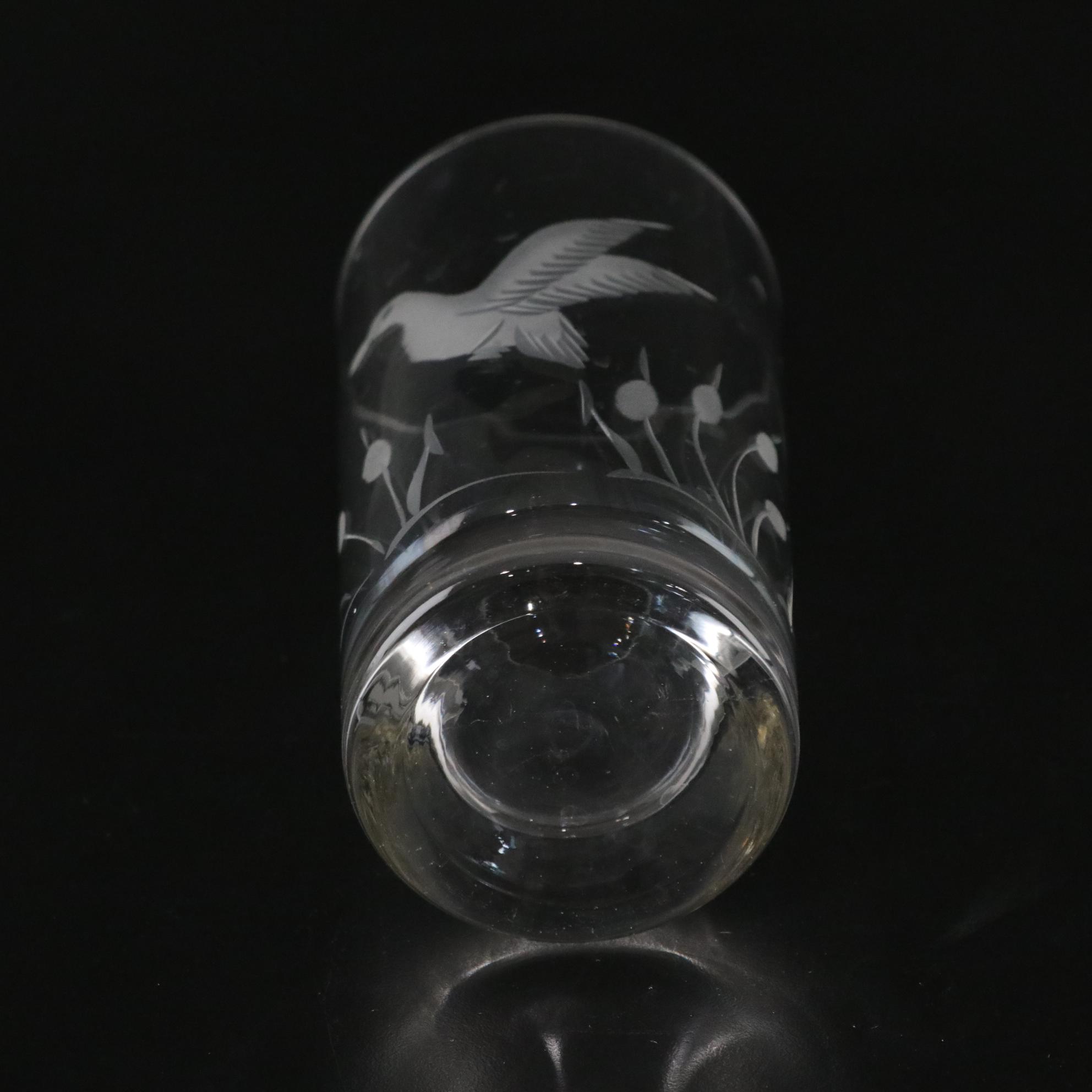 "Flying Duck" Etched Motif Highball Glasses and Stemmed Cordials