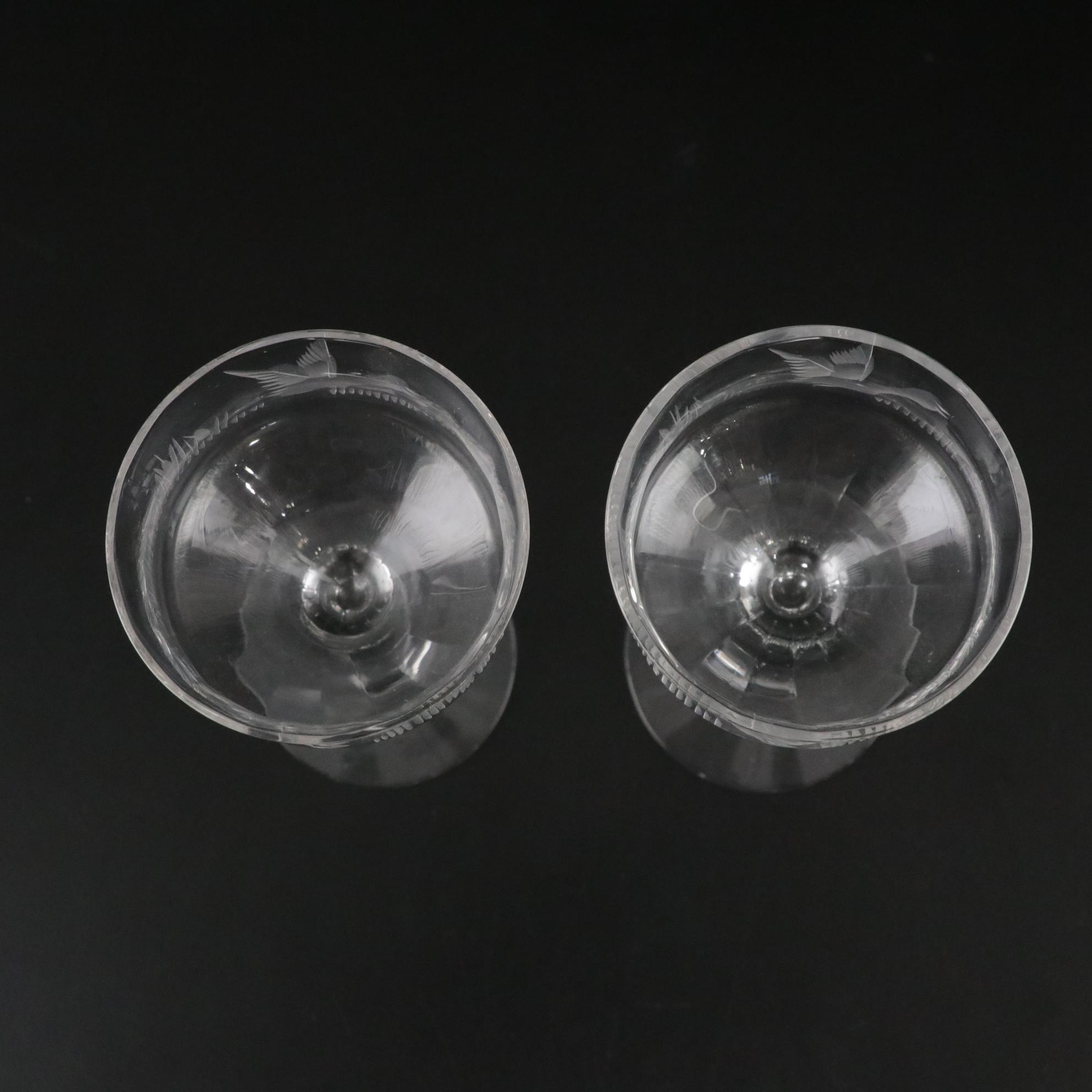 "Flying Duck" Etched Motif Highball Glasses and Stemmed Cordials