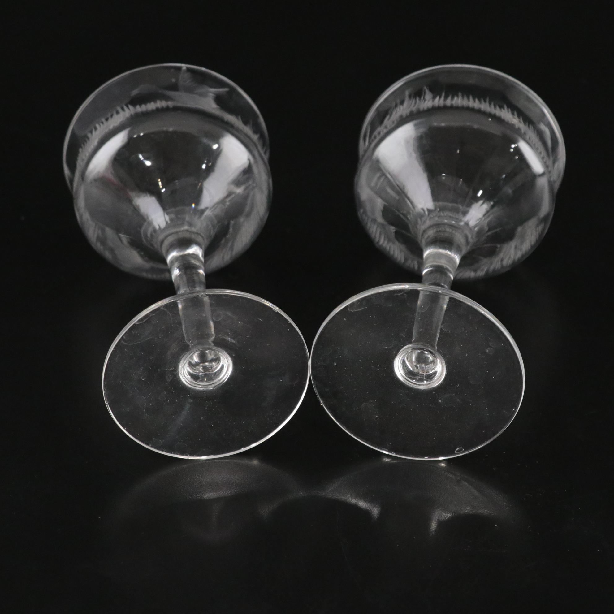 "Flying Duck" Etched Motif Highball Glasses and Stemmed Cordials