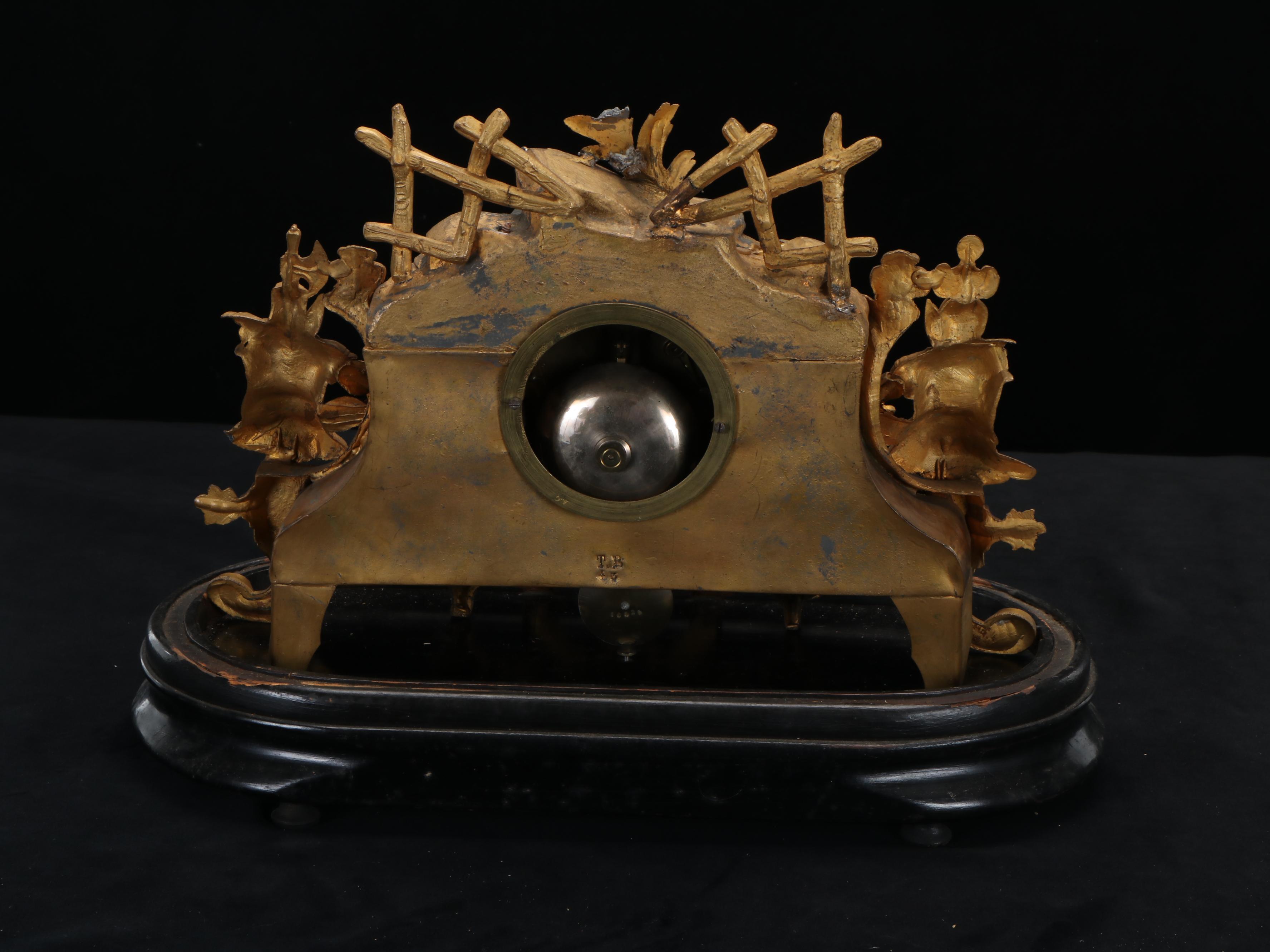 W. Bremer Junior Gilt Spelter Mantel Clock Under Glass Dome, 19th Century