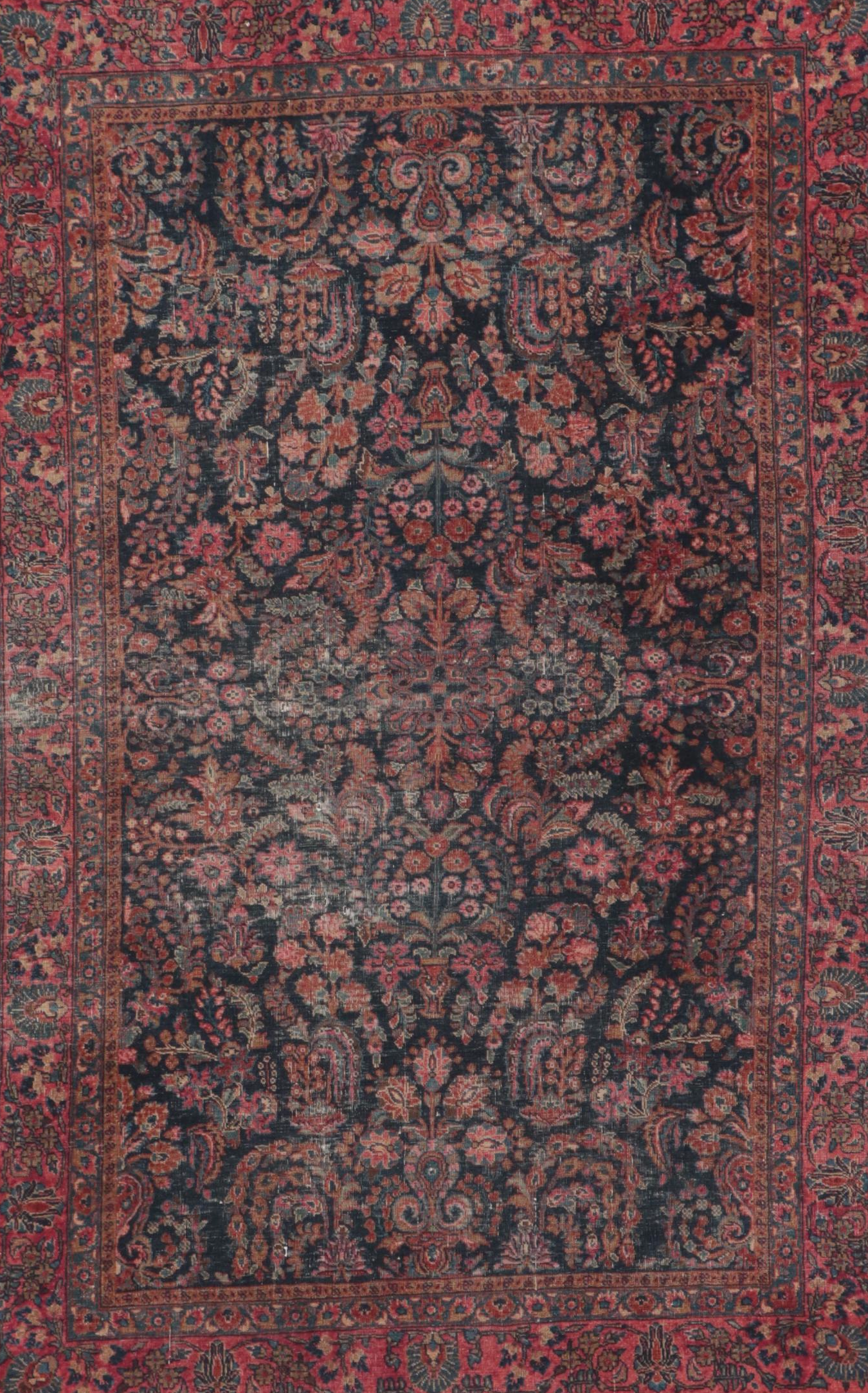 4'11 x 7'5 Antique Hand-Knotted Persian Sarouk Area Rug