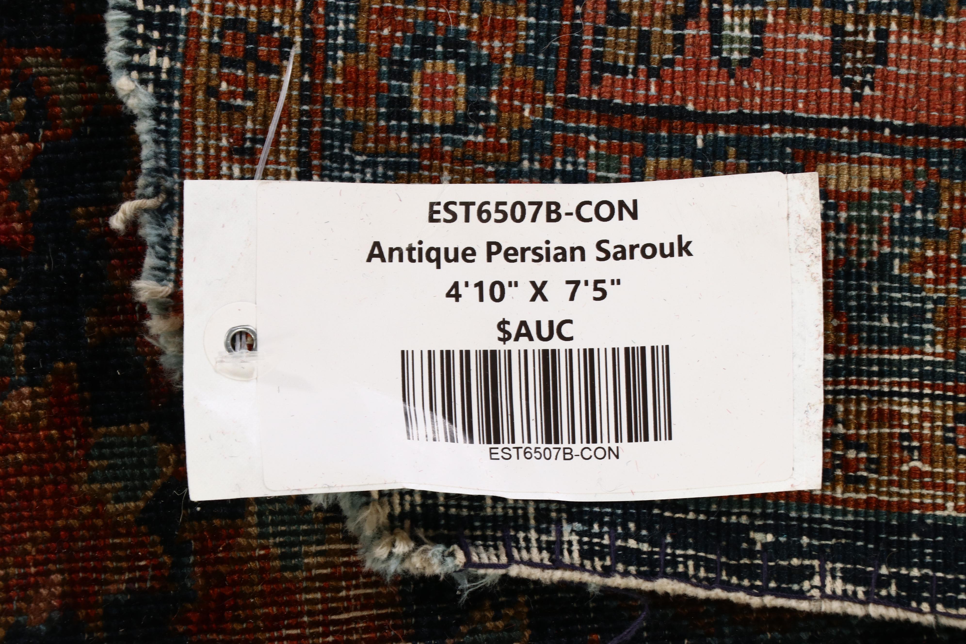 4'11 x 7'5 Antique Hand-Knotted Persian Sarouk Area Rug