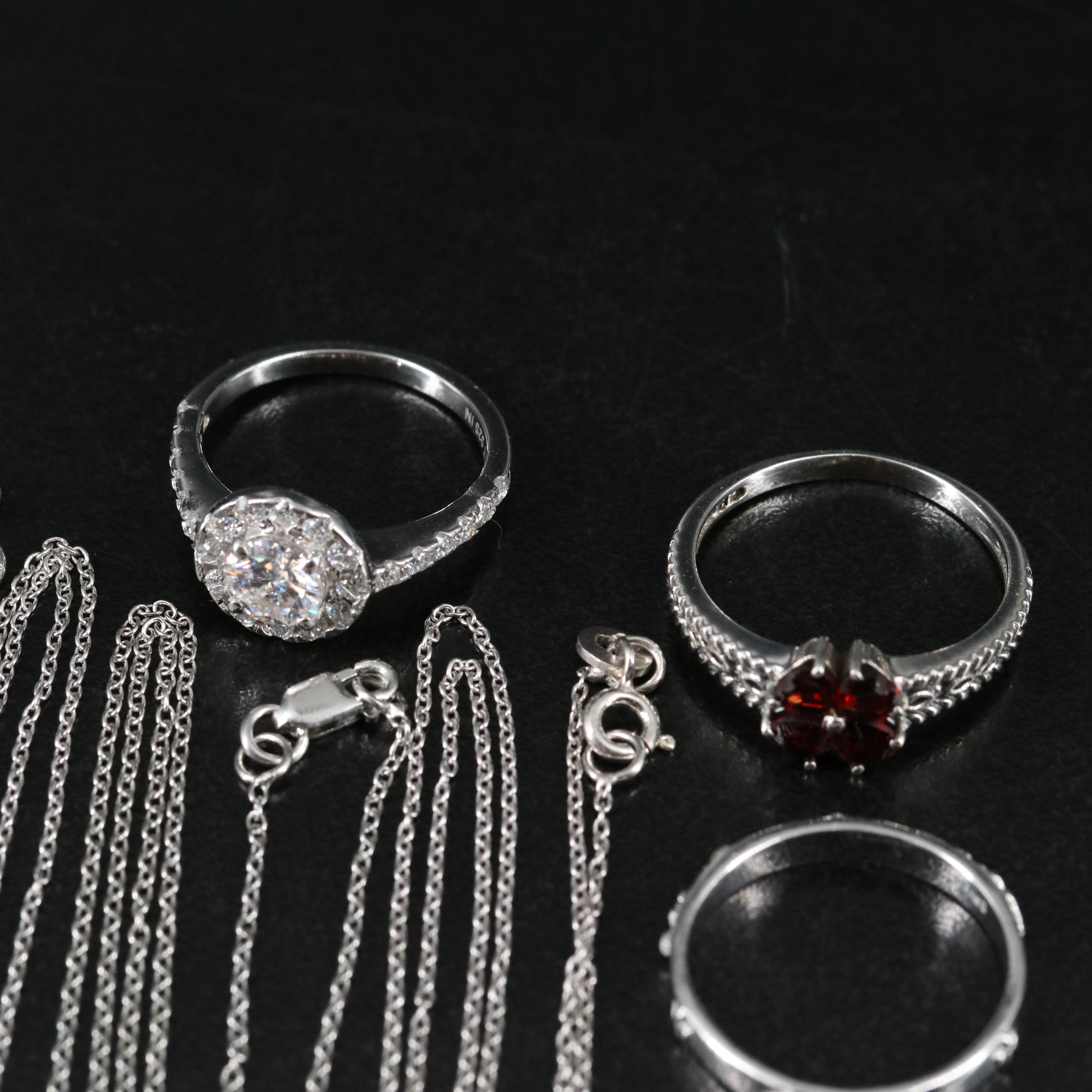 14 Assorted Sterling Silver Rings, Necklaces, Earrings, and Pendants