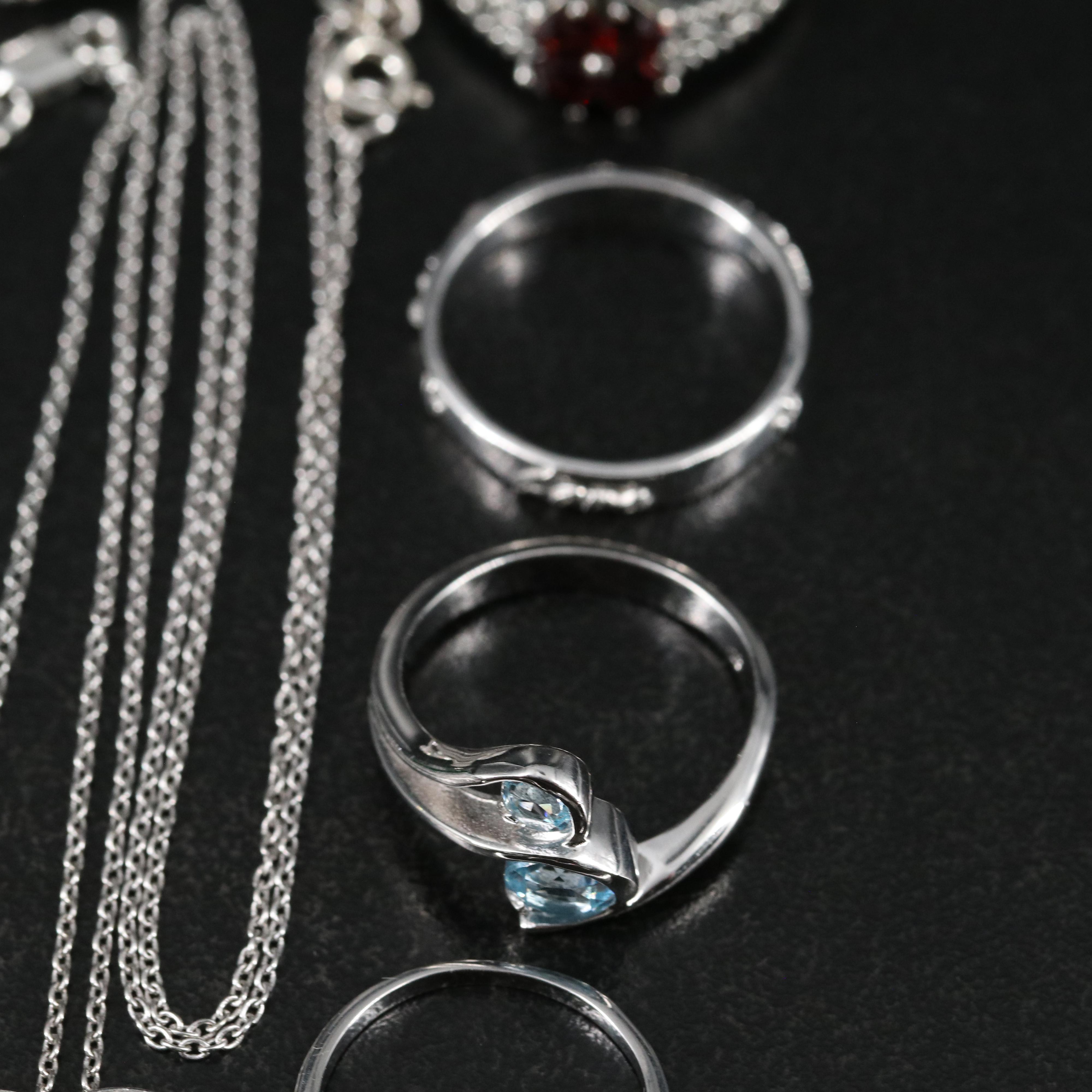 14 Assorted Sterling Silver Rings, Necklaces, Earrings, and Pendants