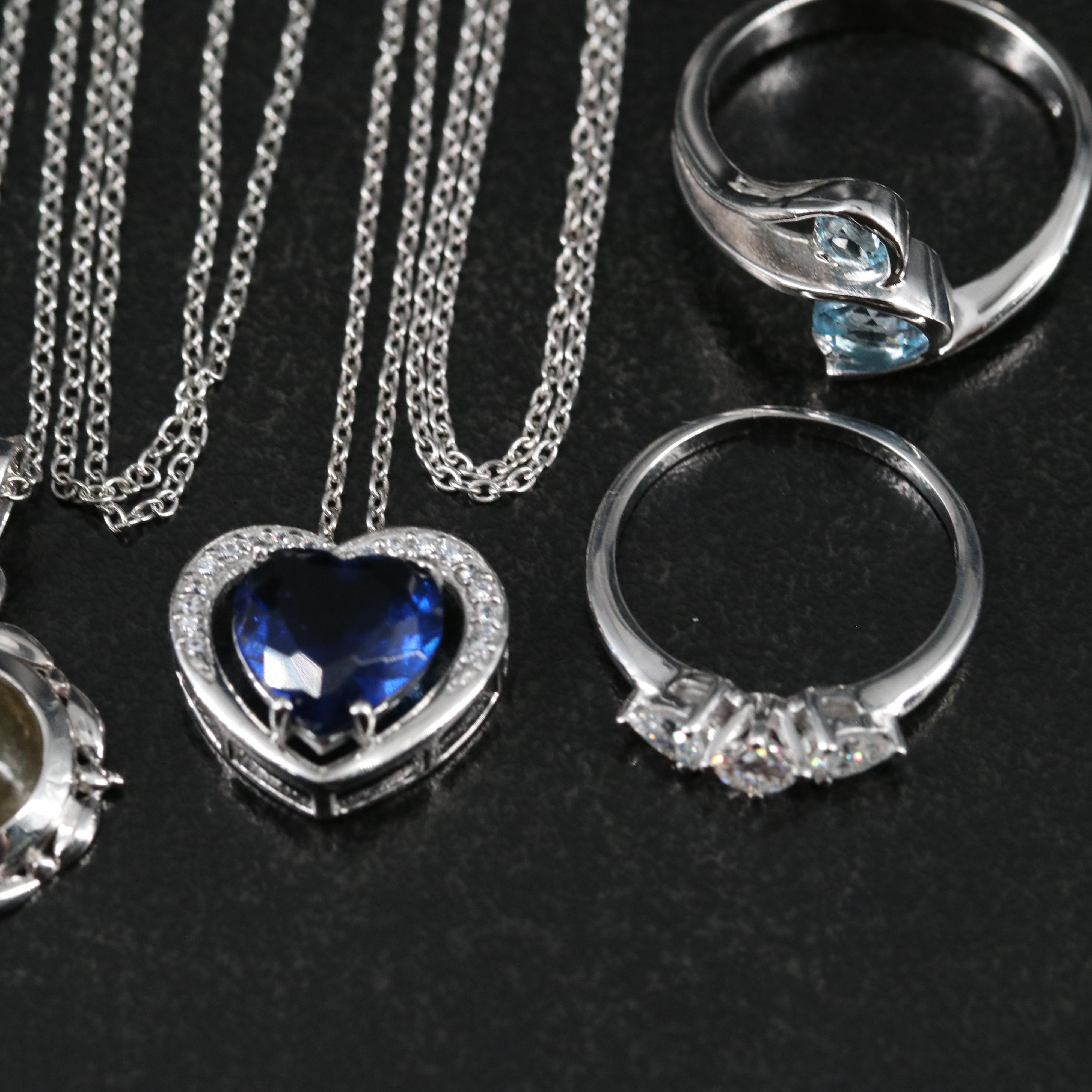 14 Assorted Sterling Silver Rings, Necklaces, Earrings, and Pendants