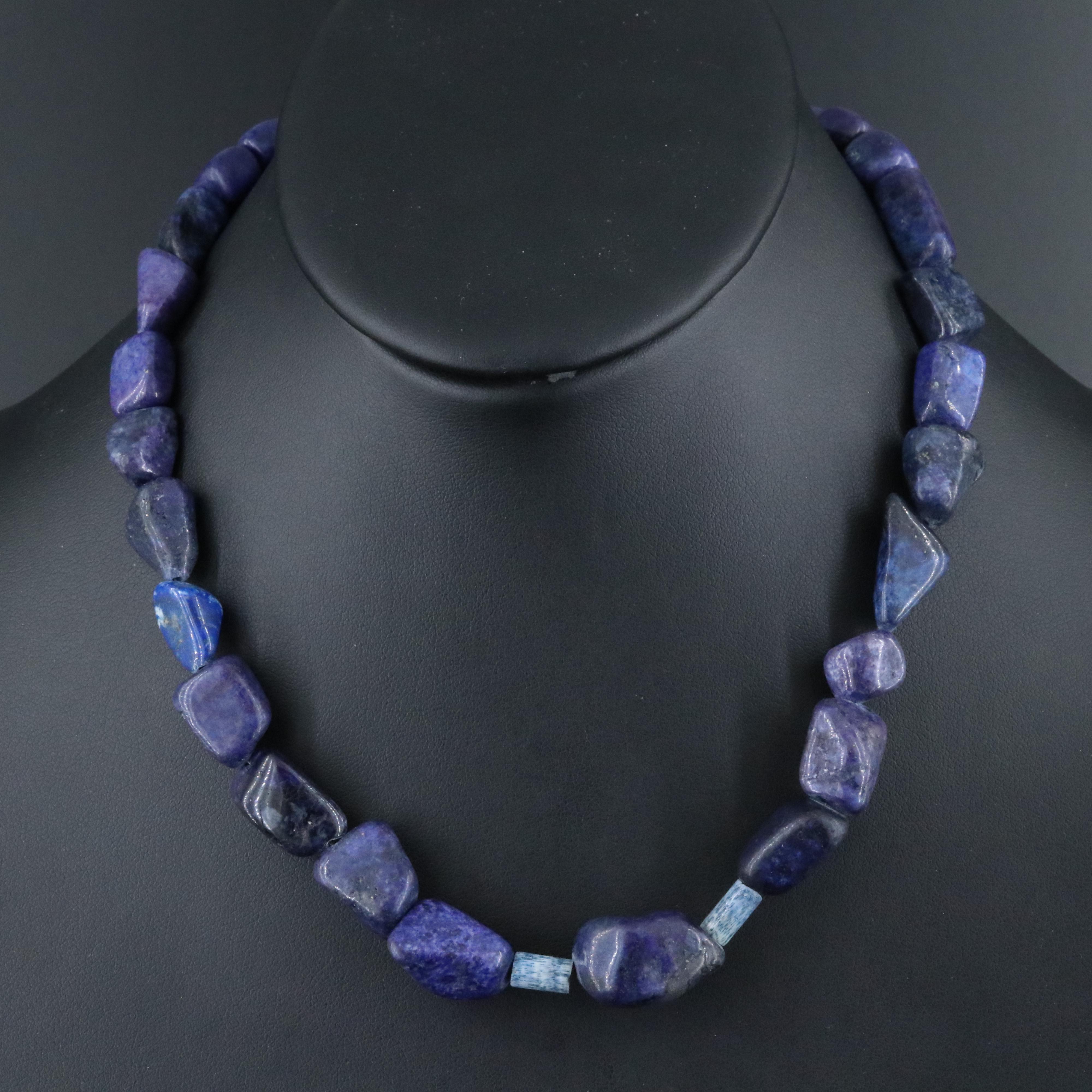 Lapis Lazuli and Coral Necklace with Sterling Clasp