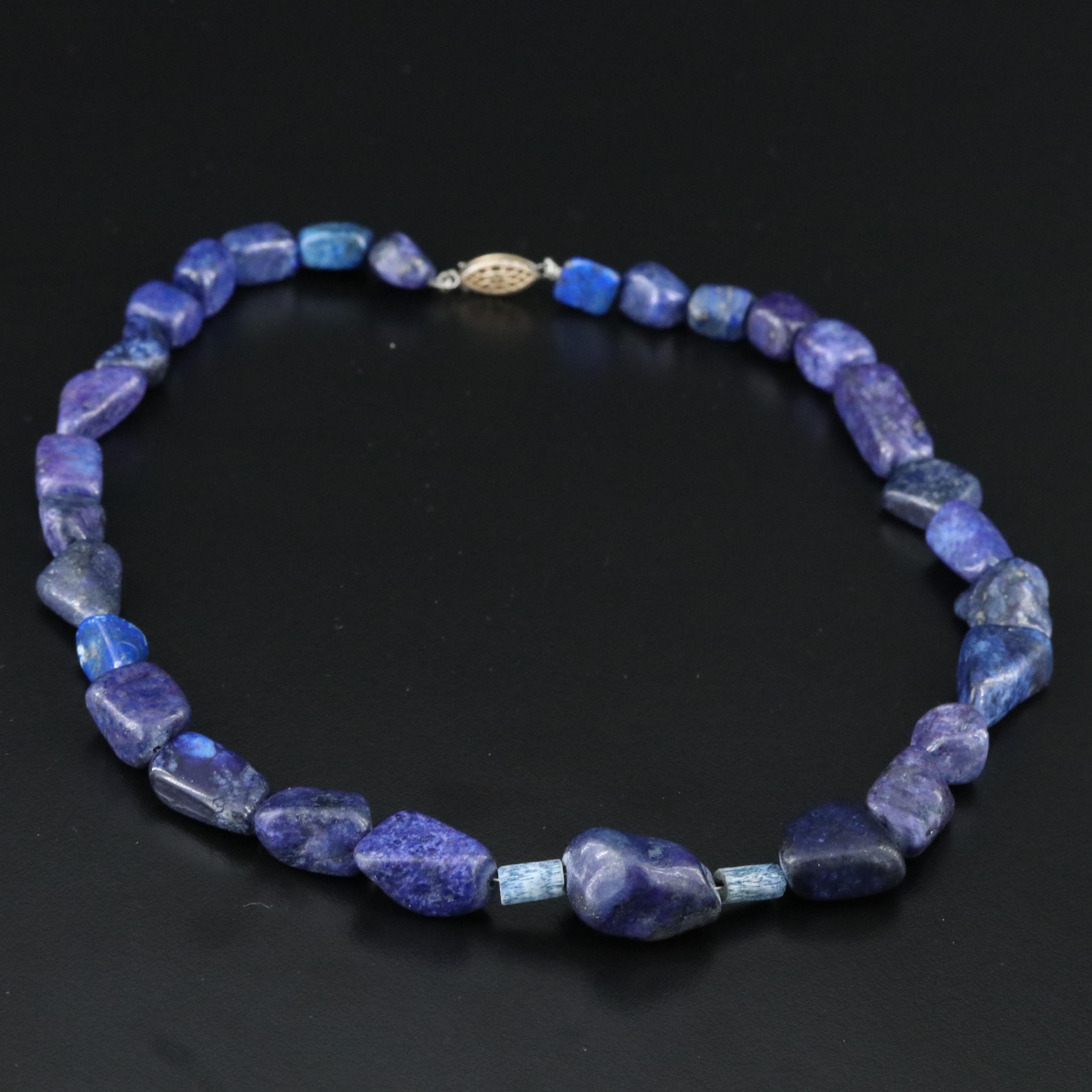 Lapis Lazuli and Coral Necklace with Sterling Clasp