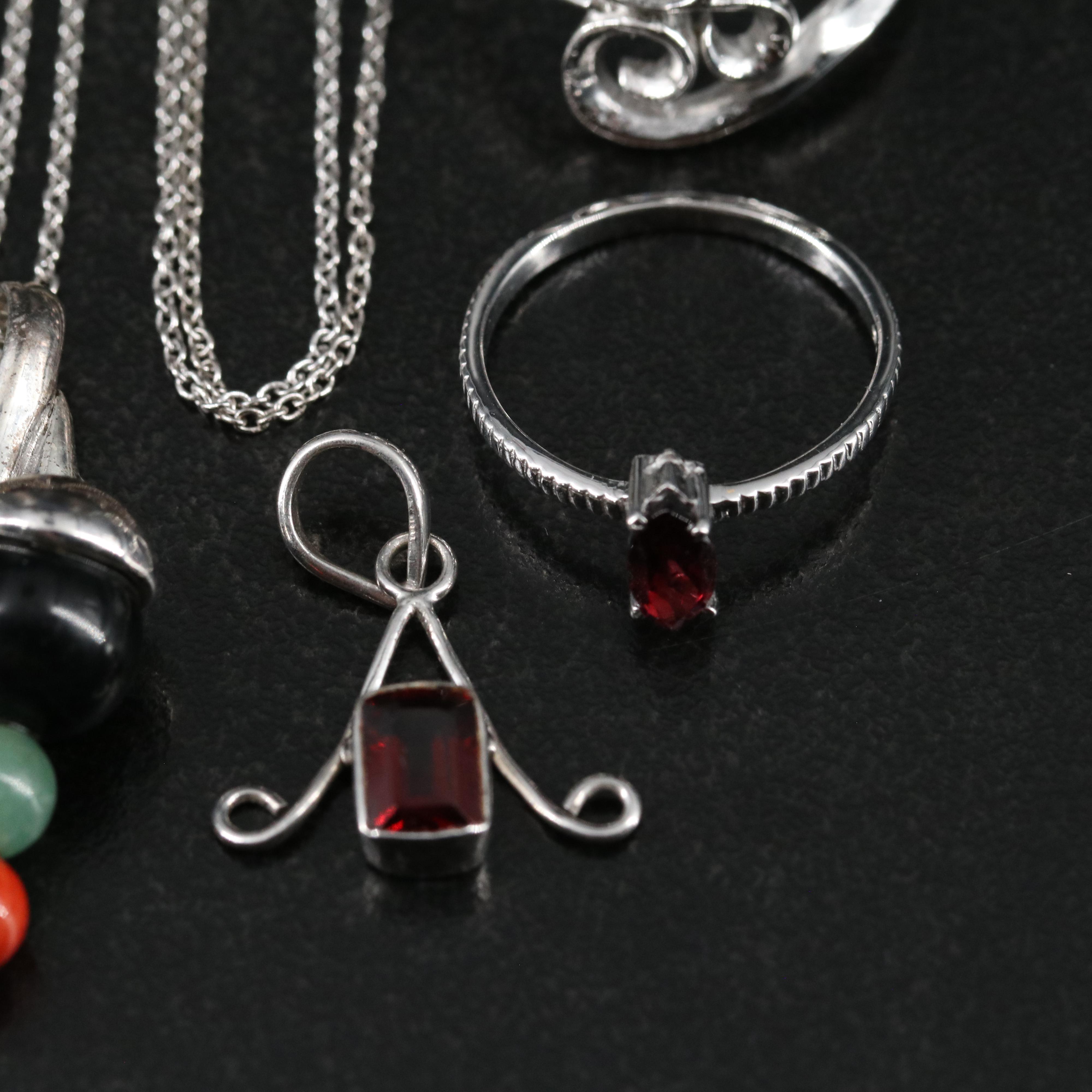 14 Assorted Sterling Silver Rings, Necklaces, Earrings, and Pendants