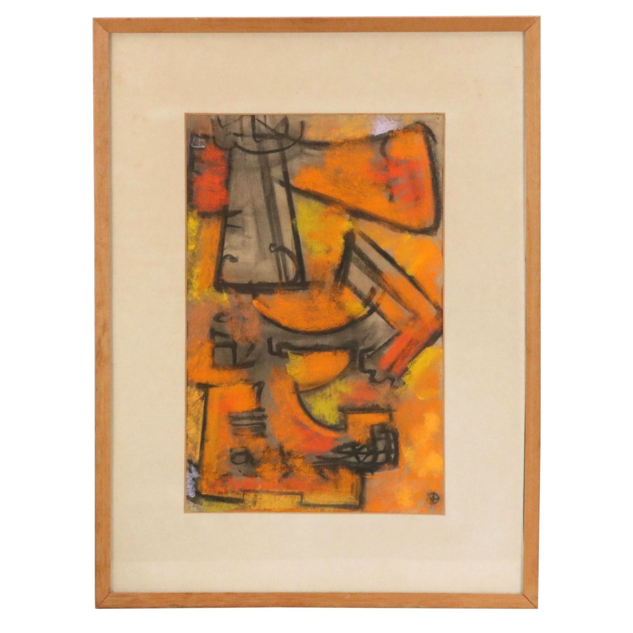 Abstract Charcoal and Pastel Drawing, Late 20th Century