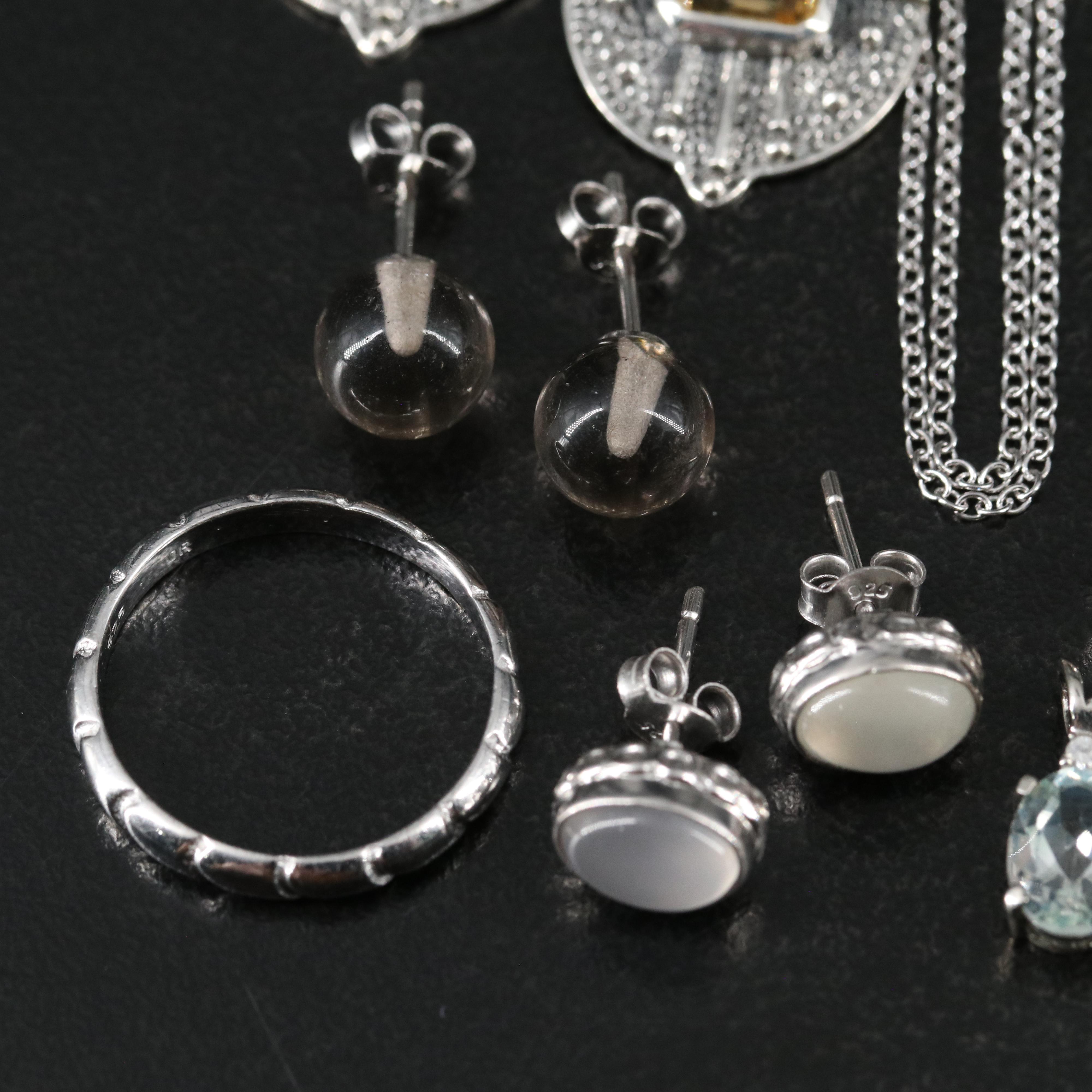 14 Assorted Sterling Silver Rings, Necklaces, Earrings, and Pendants