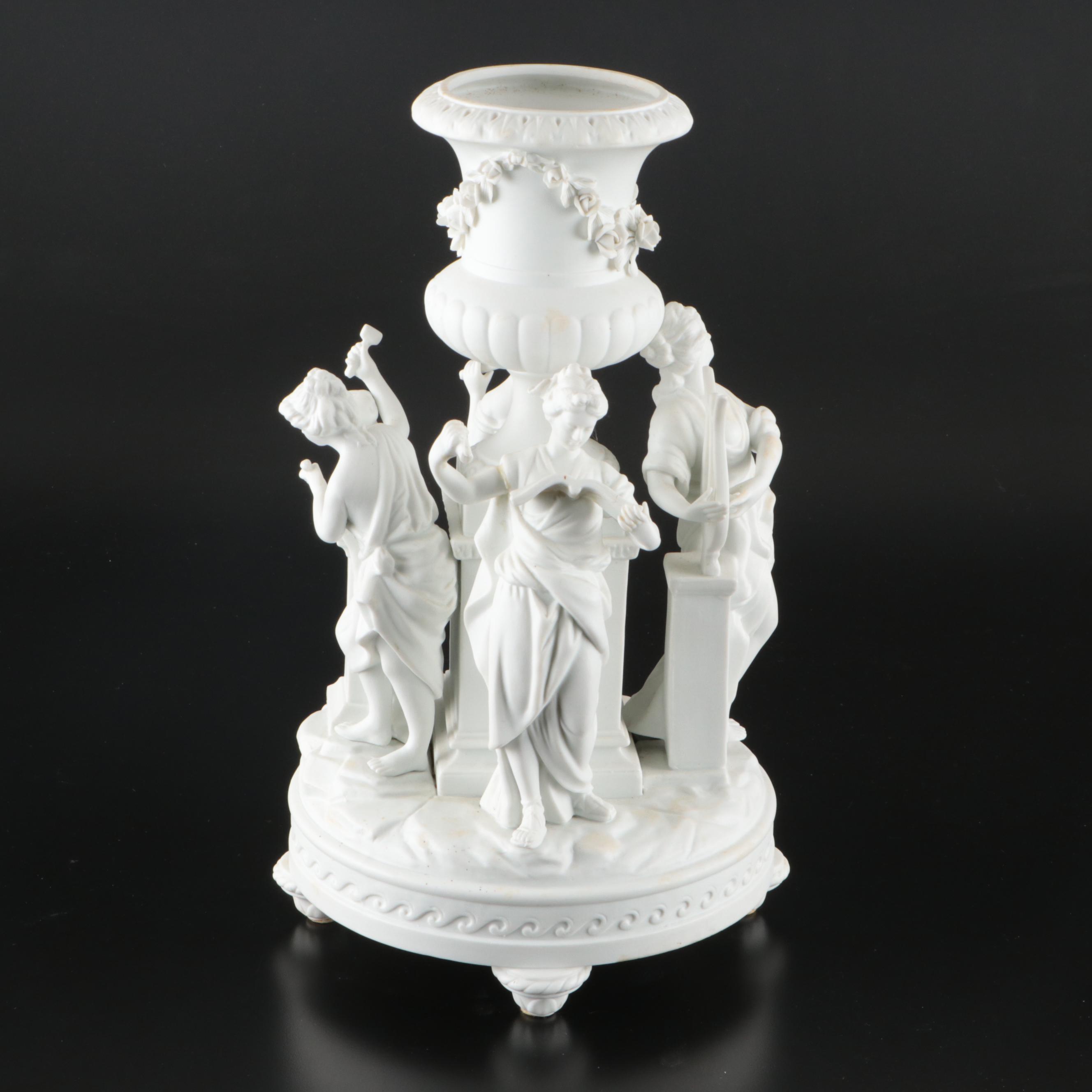 European Parian Neoclassical Four Muses Centerpiece, Late 19th/Early 20th C.
