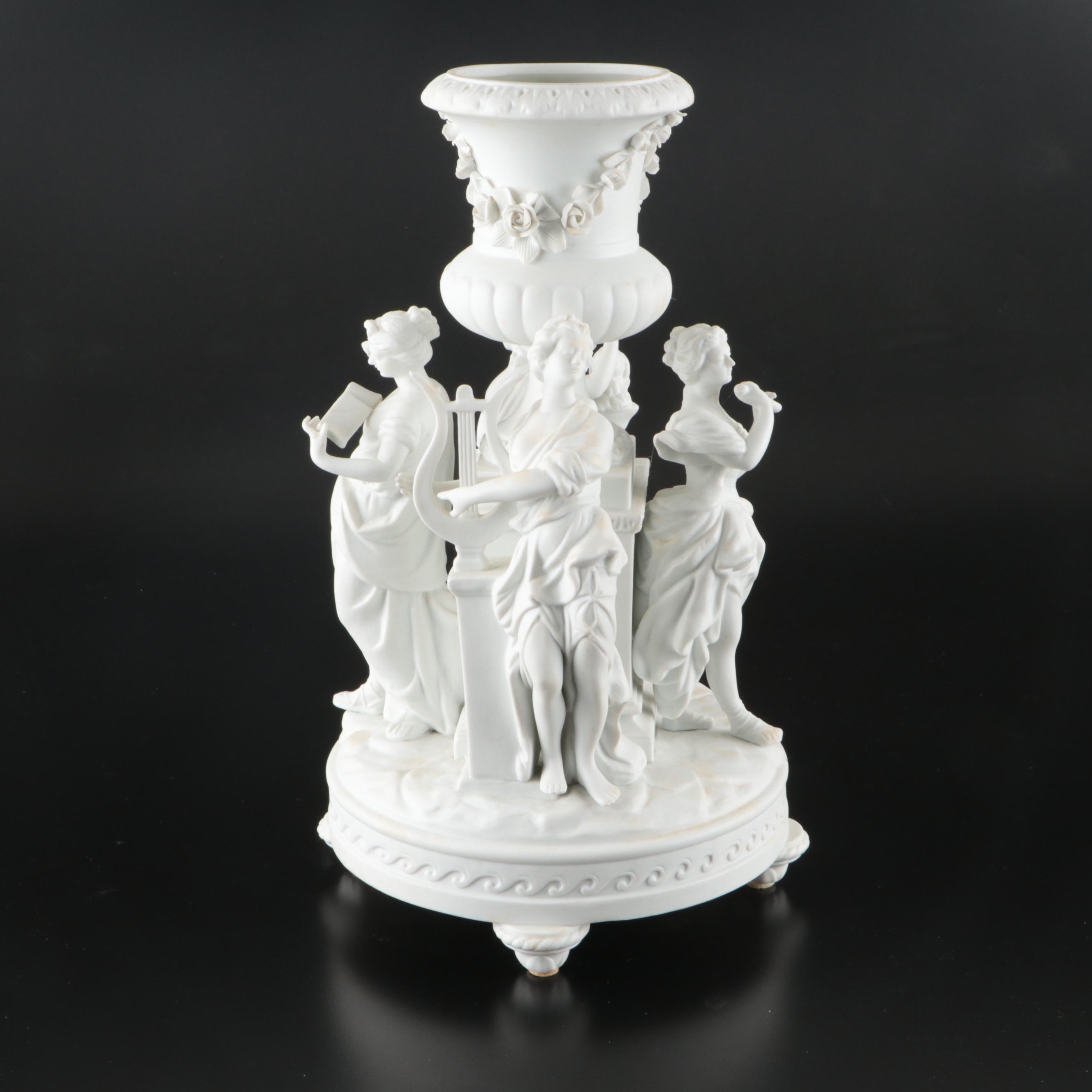 European Parian Neoclassical Four Muses Centerpiece, Late 19th/Early 20th C.